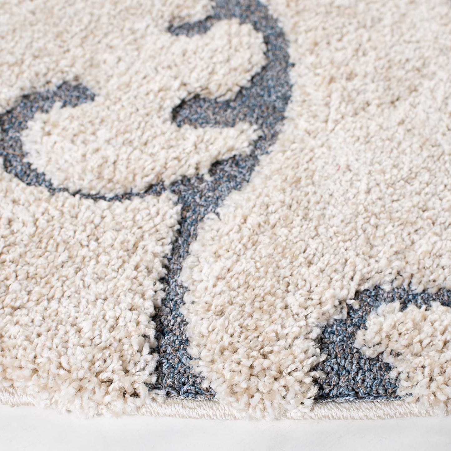 SAFAVIEH Florida Shag Collection 8' Round Beige/Blue Grey SG455 Scrolling Vine Graceful Swirl Textured Non-Shedding Living Room Bedroom 1.2-inch Thick Area Rug