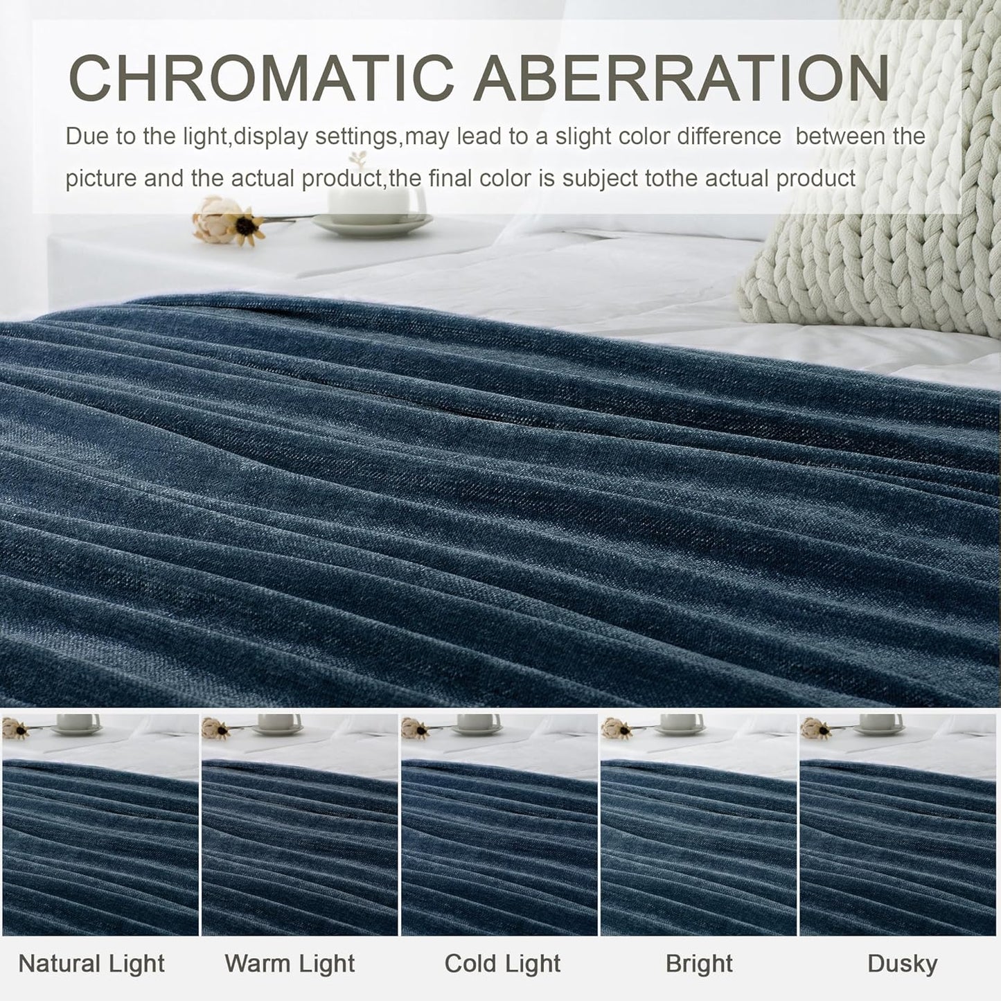 Chenille Throw Blanket for Couch 50"X 60", Soft Cozy Throws with Fringe Tassel for Bed Sofa Chair Cover, Lightweight Knitted Decorative Boho Blankets for Living Room, Navy Blue