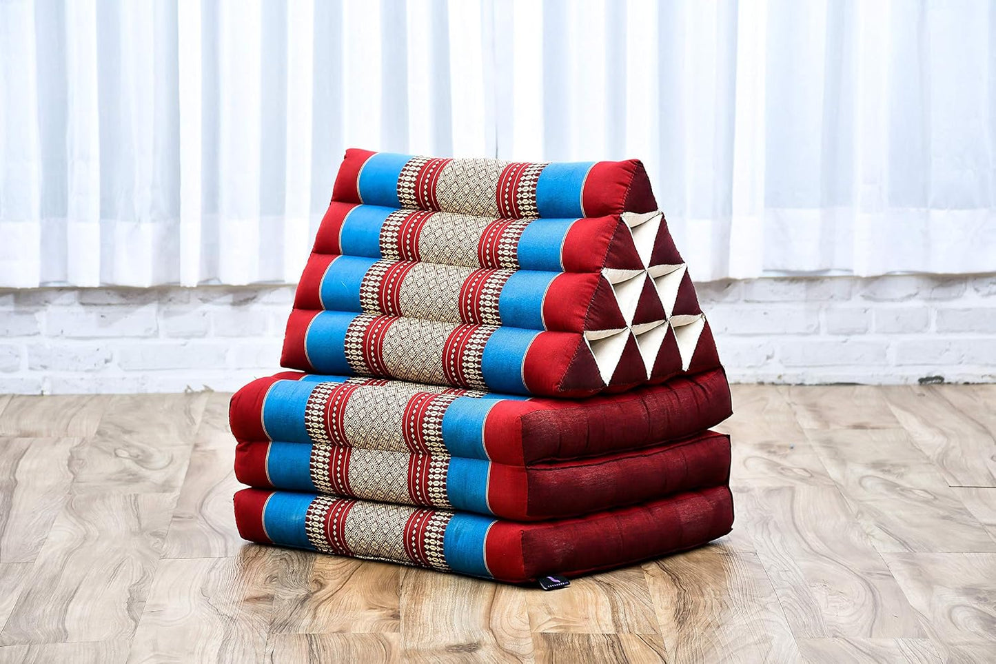 Leewadee - Comfortable Japanese Floor Mattress Used As Thai Floor Bed with Triangle Cushion, Futon Mattress Or Thai Massage Mat, 67 x 21 inches, Blue Red