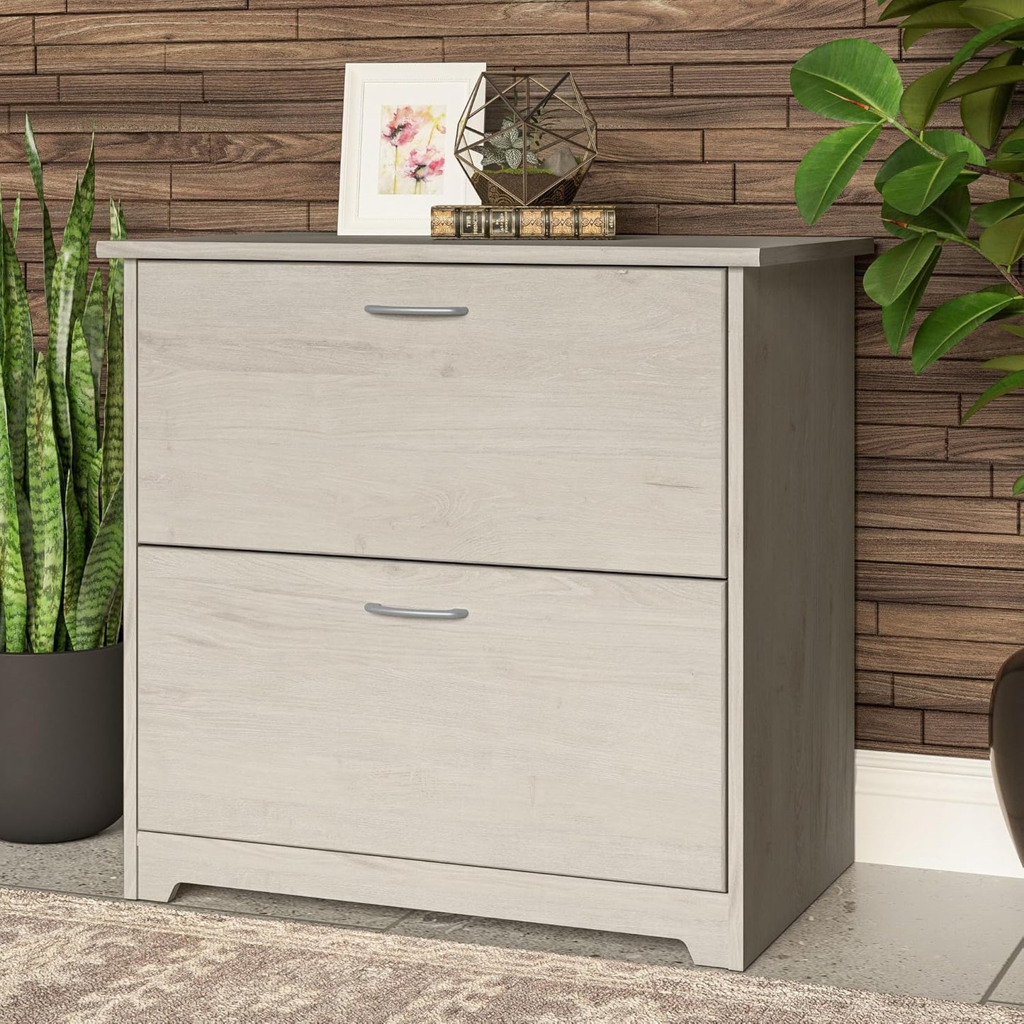 Bush Furniture Cabot 2 Drawer Lateral File Cabinet in Linen White Oak, Home Office Chest for Letter, Legal, and A4-size Document Storage