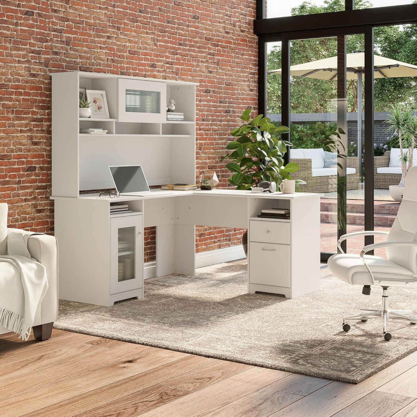 Bush Furniture Cabot L Shaped Desk with Hutch | Corner Desk with Storage for Home Office in White | 60W L Shaped Computer Desk