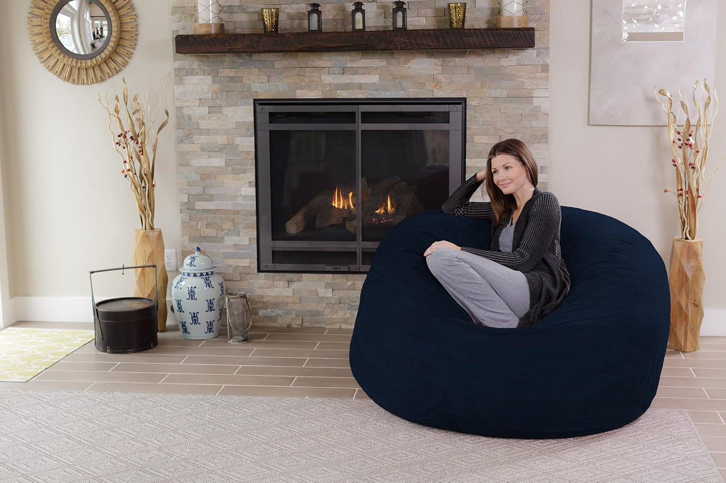 Chill Sack Bean Bag Chair - 5' Giant Memory Foam Lounge Chair with Soft Microfiber Cover – Cozy Furniture for Living Room, Dorm, & Kids' Rooms – Comfortable 5 Ft, Microsuede Lounge Sofa, Navy