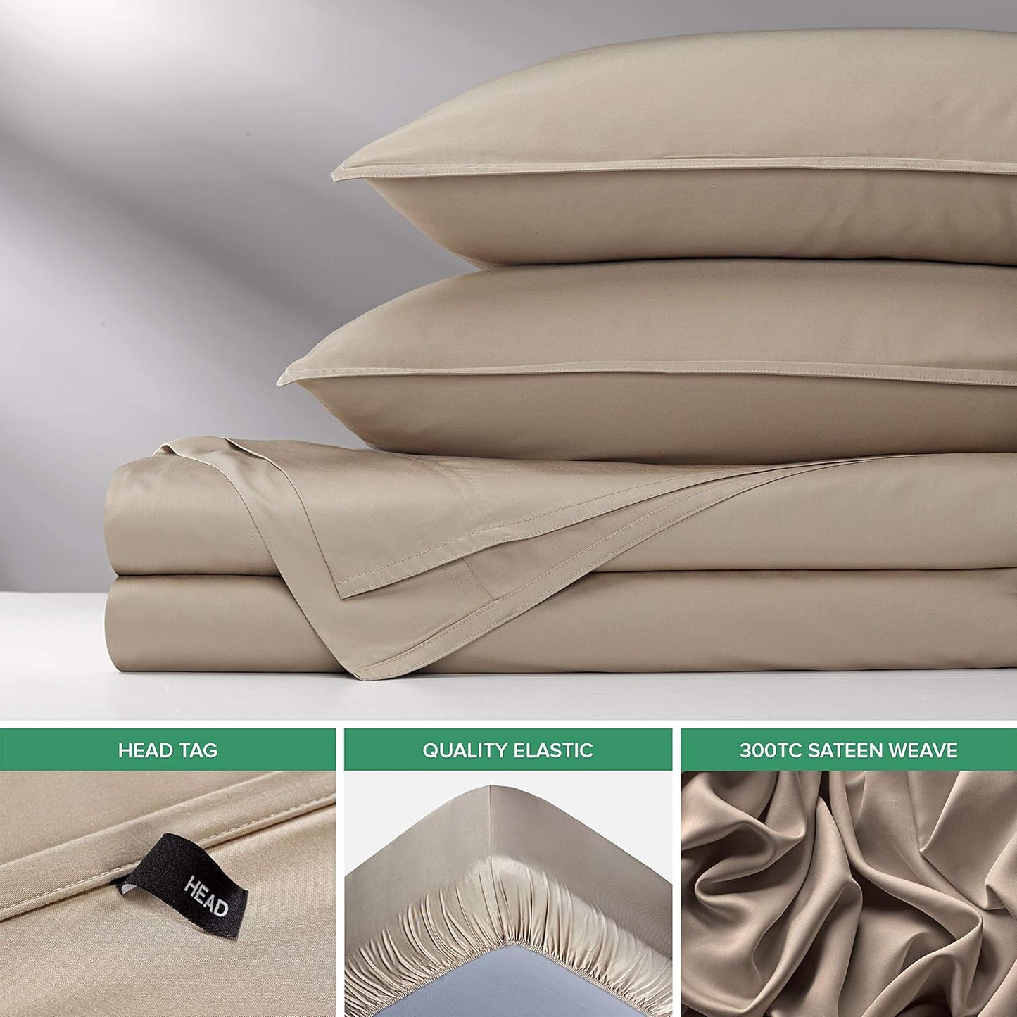 Queen Sheets by Pure Bamboo, Genuine 100% Organic Viscose Derived from Bamboo Bed Sheet Set, Luxuriously Soft & Cooling, Double Stitching, Lifetime Quality Promise (Queen, Sand)