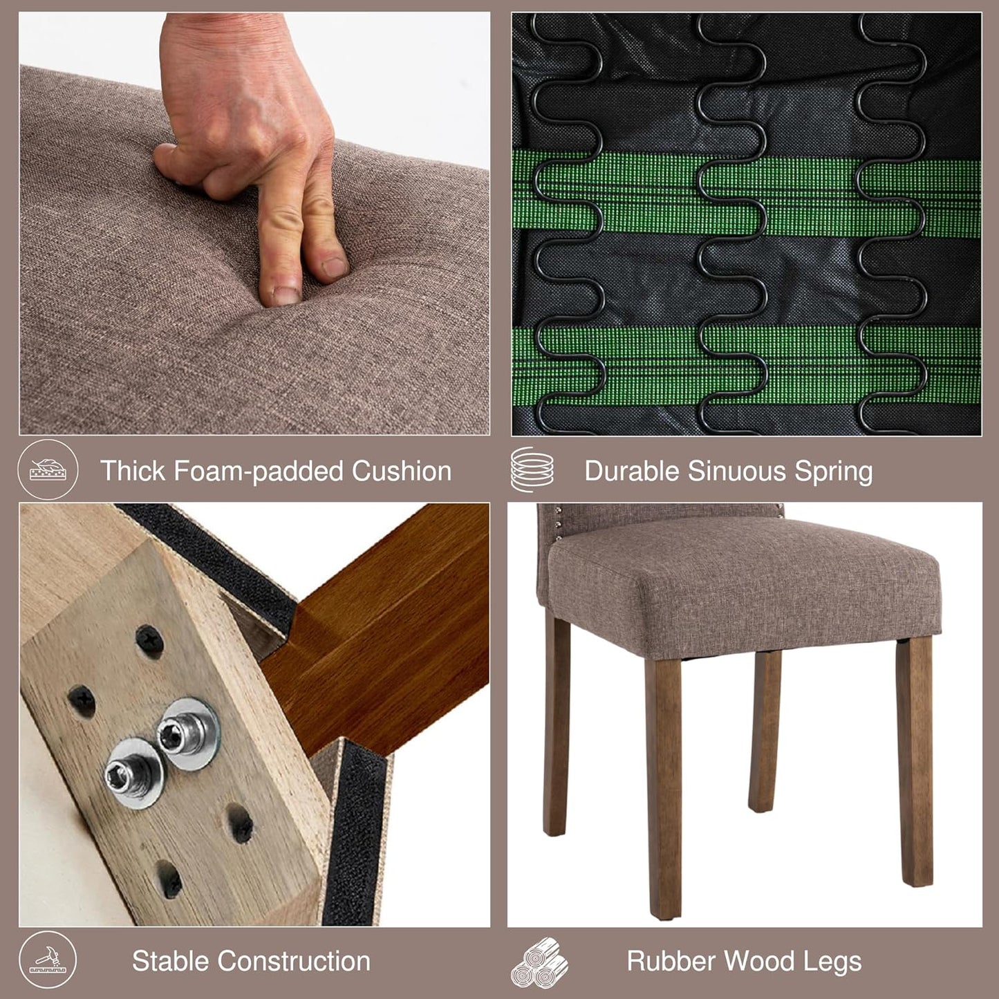 Stylish Upholstered Parsons Dining Chair Kitchen with Silver Nailhead Trim and Sturdy Solid Wood Legs