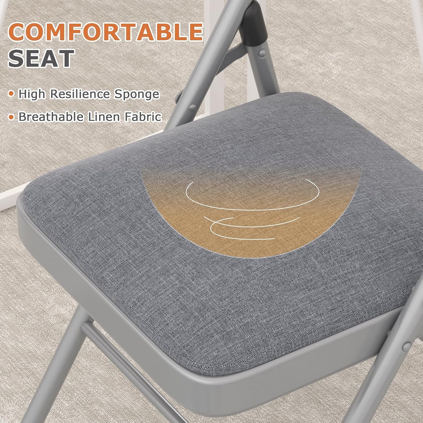 VECELO Padded Folding Chairs 4 Pack, Comfortable Cushioned Seat & Backrest with Steel Frame, for Office, Indoor Outdoor, Commercial Events, Dark Grey