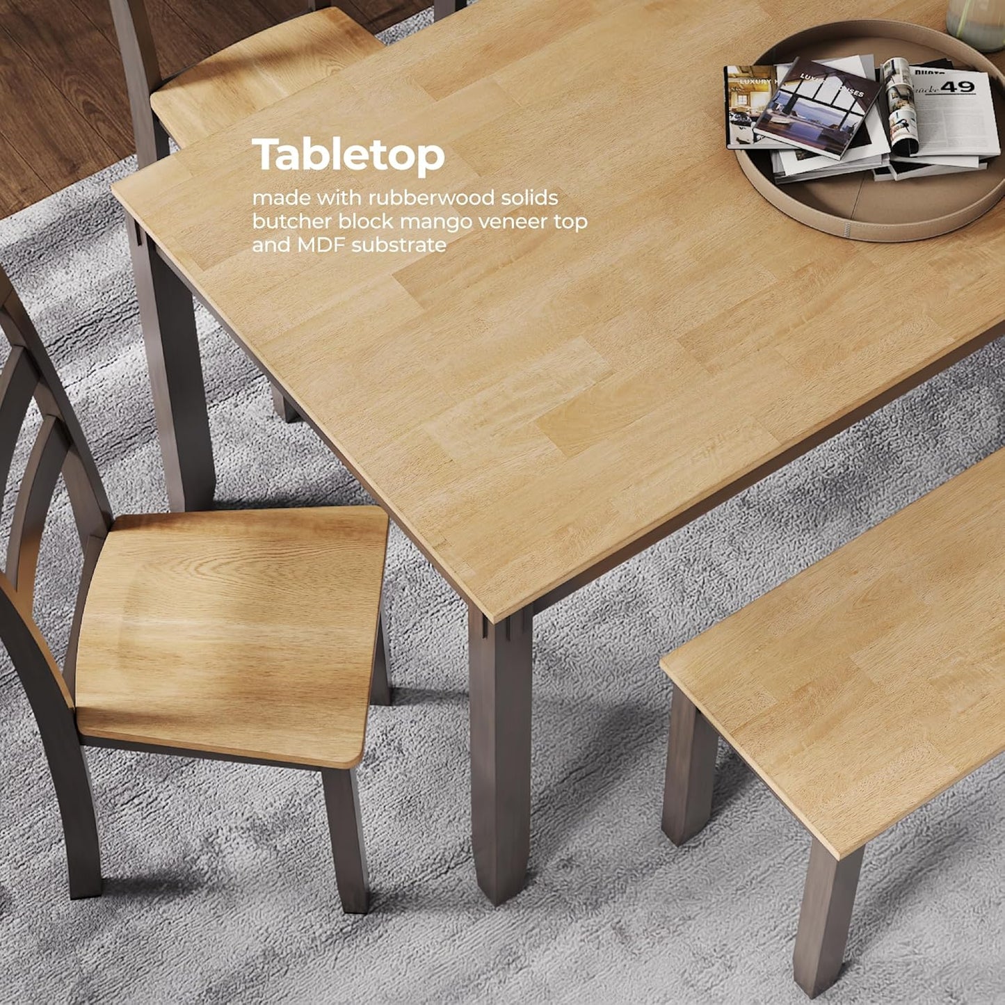 Signature Design by Ashley Gesthaven Casual Dining Table with 4 Chairs and Bench, Set of 6, Light Brown & Dark Brown