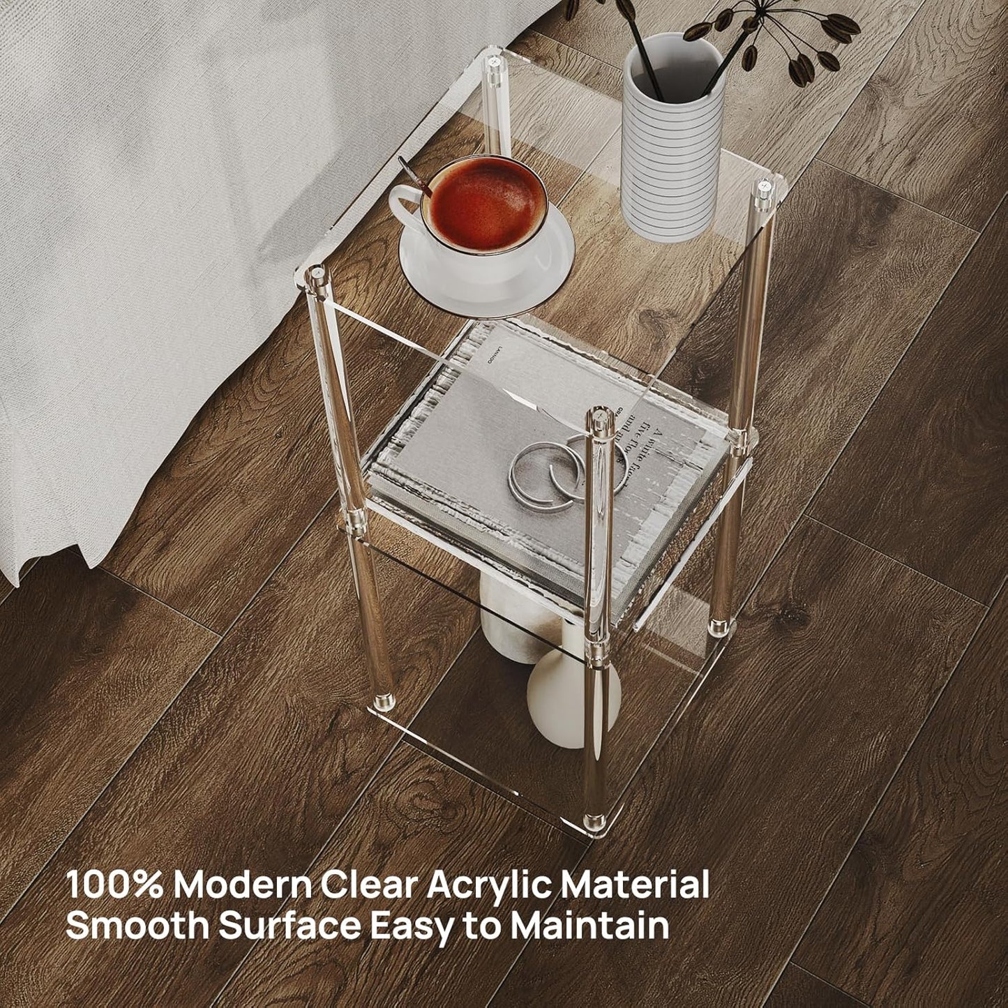 HMYHUM Acrylic Drink Table for Small Spaces, 10" Square, Clear Small Side Table/End Table for Living Room, Sofa, Easy Assembly, Modern, 26" H