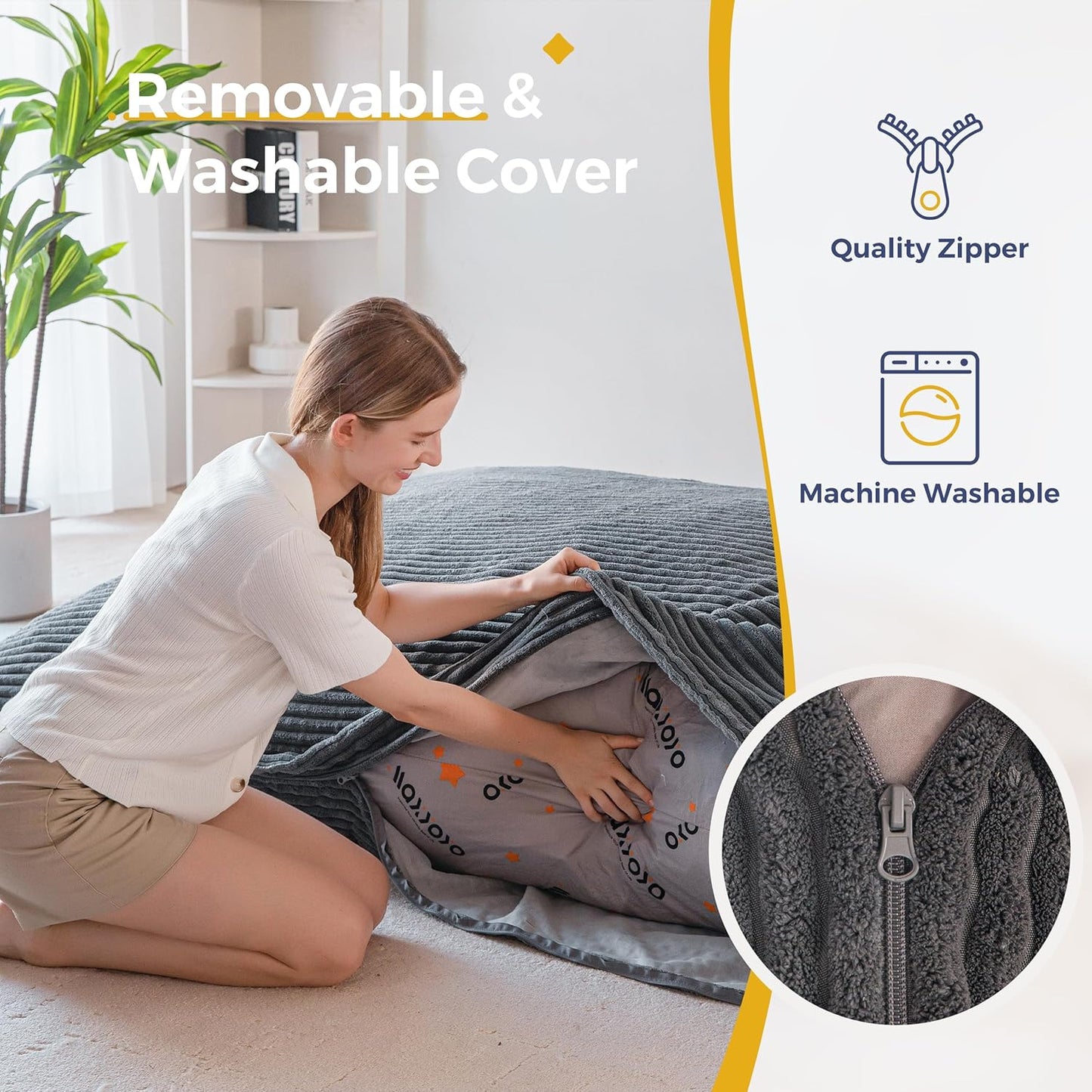 MAXYOYO Giant Bean Bag Chair with Pillow, 3 in 1 Convertible Bean Bag Chair for Adults with Washable Cover, Removable Floor Cushion Stuffed Floor Lounger for Living Room Bedroom, Dark Grey, Full