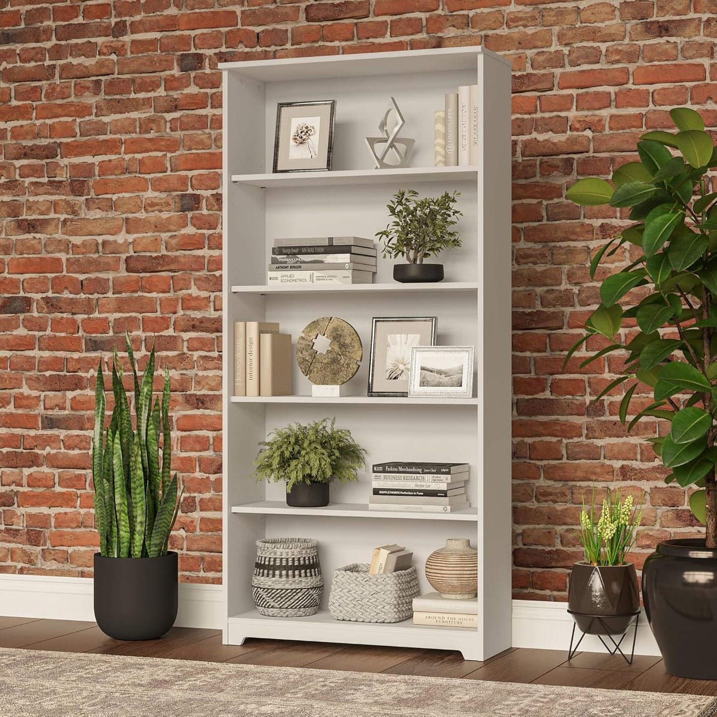 Bush Furniture Tall 5 Shelf Bookcase, Large Open Bookshelf, Sturdy Display Cabinet for Living Room or Home Office, Cabot Collection, White