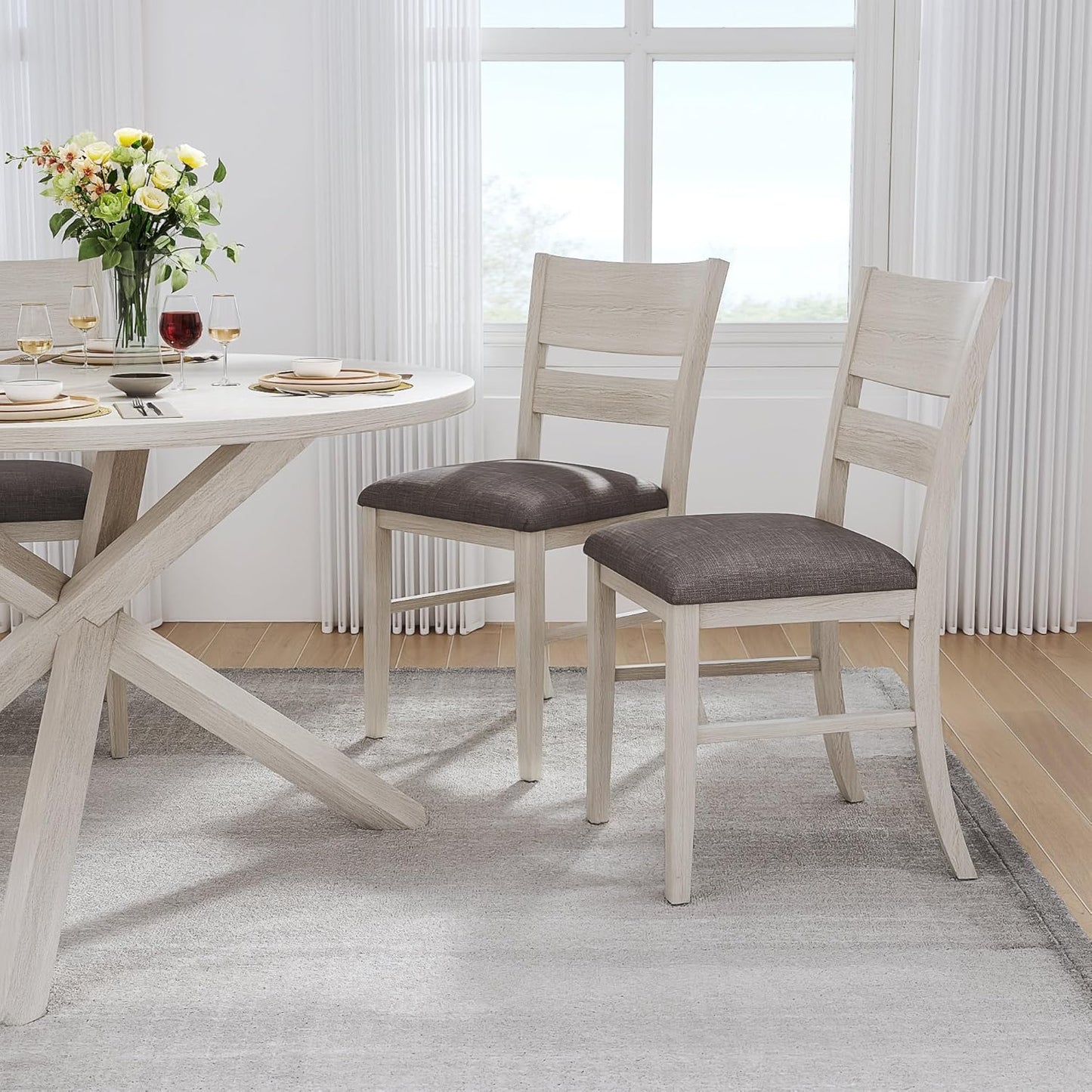 Peatuk Solid Wood Dining Chair Set of 2, Part of Dining Table Set, Mix and Match Table, Chair Sold Separately for Dining Room, Kitchen, Grey