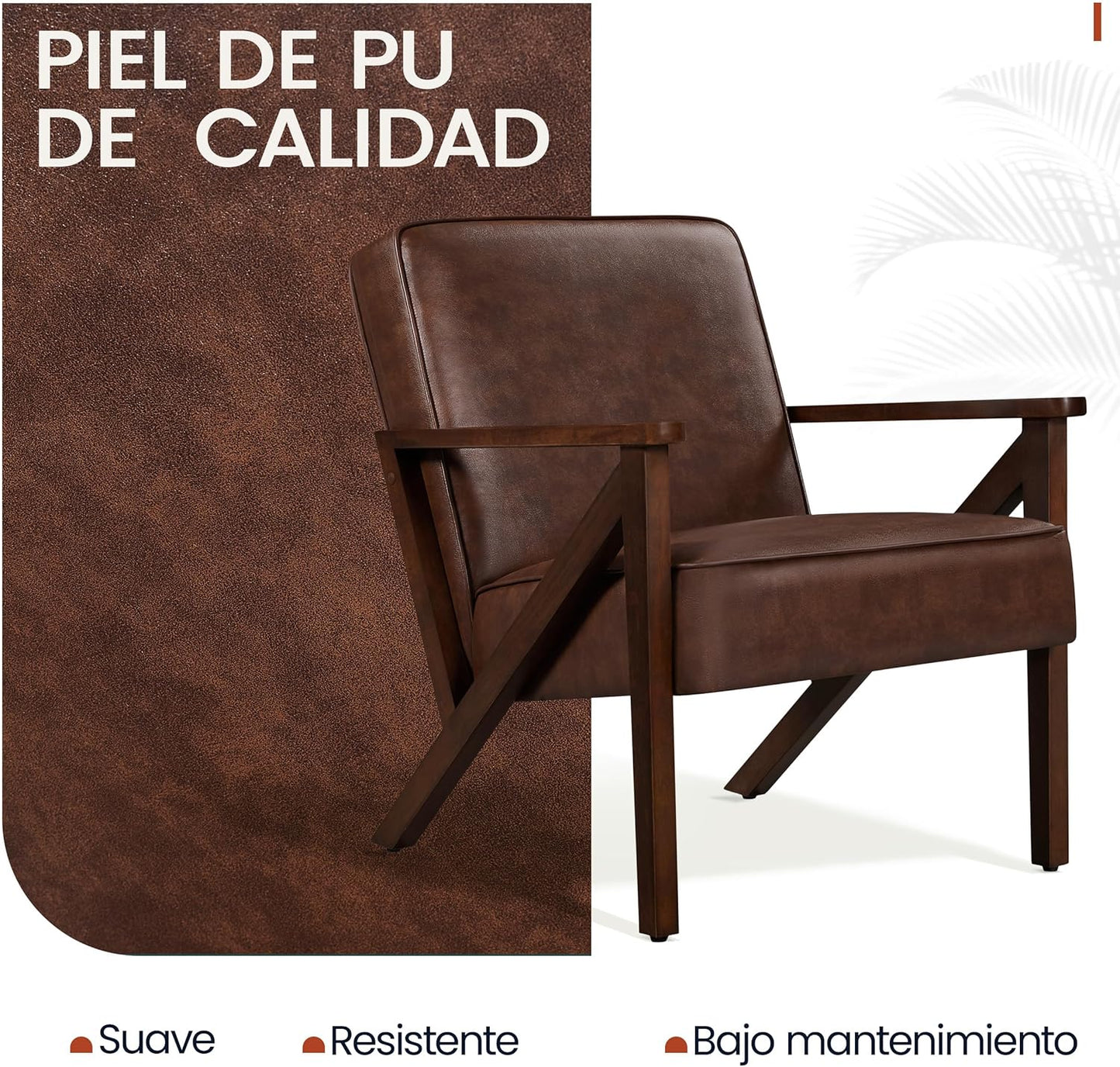 Yaheetech Accent Chair, Armchair with Strong Wood Frame, PU Leather Modern Retro Lounge Chair for Living Room/Lounge/Office/Reception Area, 2 Pieces, Dark Brown