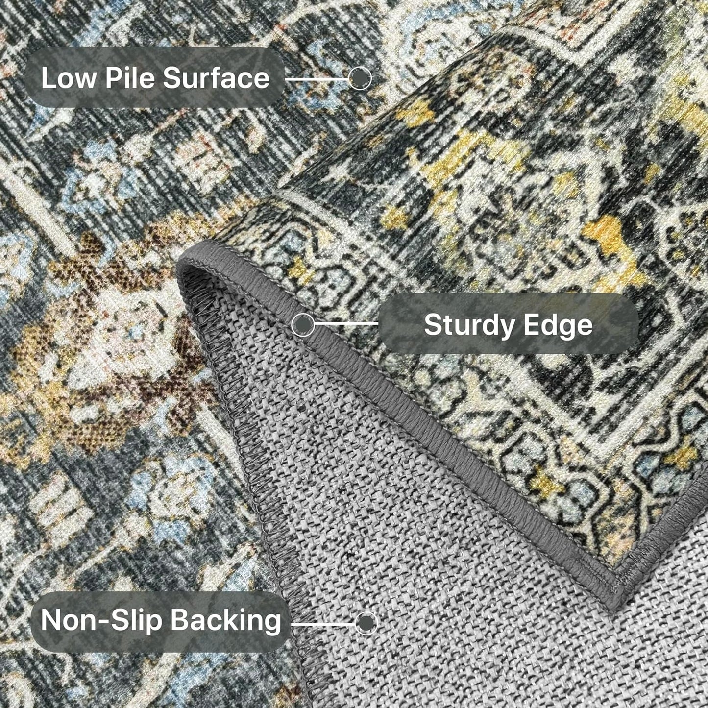 9X12 Area Rugs Machine Washable Rugs for Living Room, Vintage Boho Large Rugs for Bedroom Dining Room, Non Slip Indoor Soft Distressed Lightweight Thin Low Pile Carpet, Terracotta