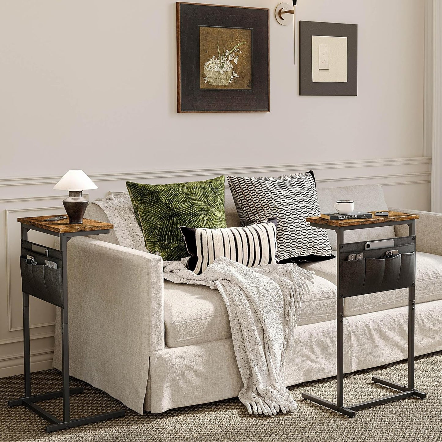 C Shaped End Table, Side Table for Sofa, Small TV Tray, Couch Table with Storage Bag for Small Space, Living Room, Bedroom, Home Office LET501R (Rustic Brown)