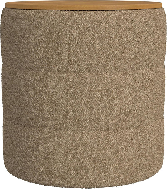 HomePop Channel Storage Ottoman with Wood Top - Brown Boucle