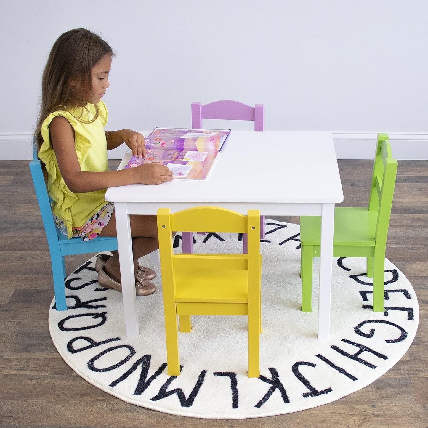 Humble Crew Kids Wooden Table and 4 Chairs Set, White/Pastels - Kids Table and Chair Set for Toddlers and Children for Arts, Crafts, and Snack Time - Sturdy, Durable Toddler Activity Table