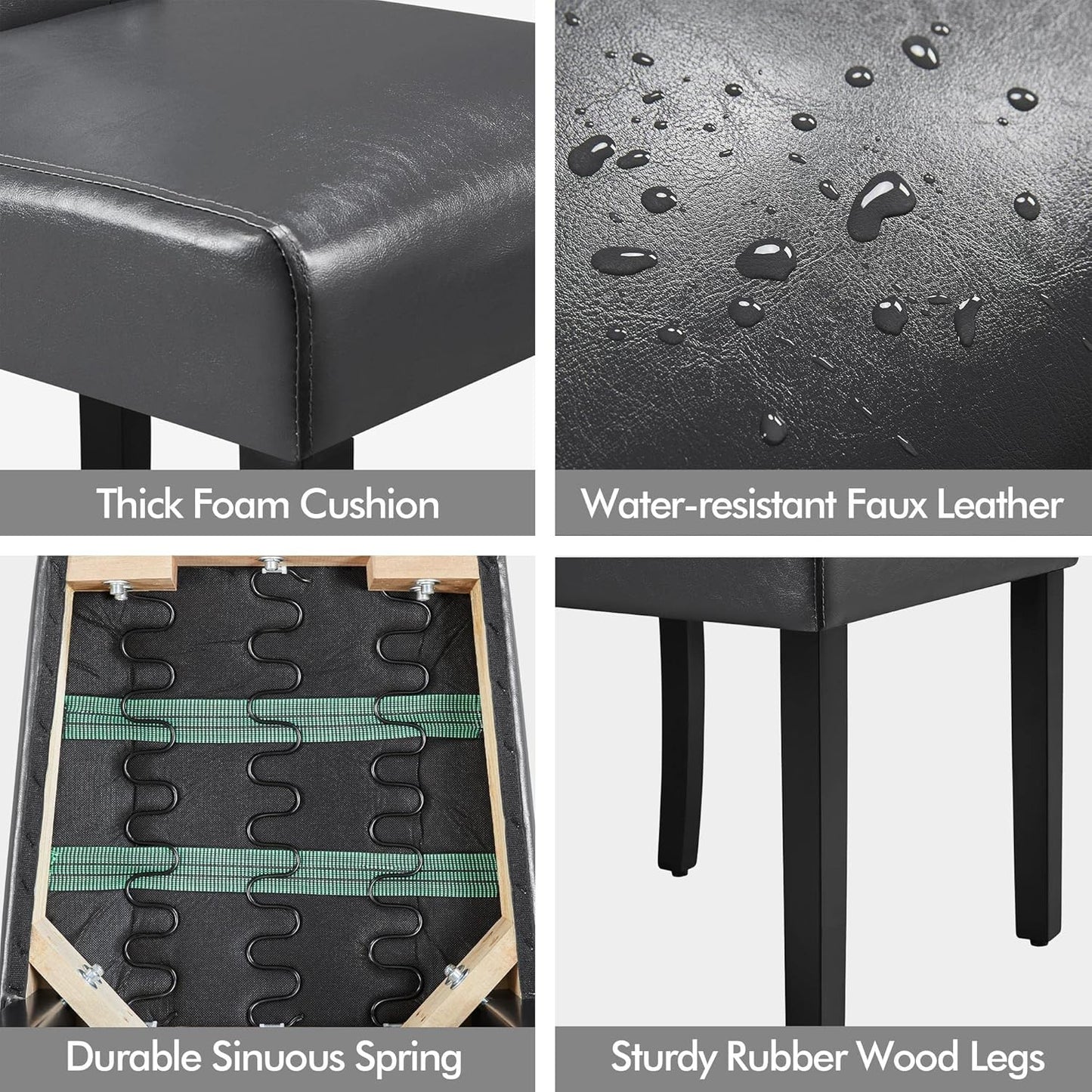 Yaheetech Dining Chairs Set of 2 Modern Style Faux Leather Dining Room Chairs with Solid Wood Legs and Button Tufted Padded for Home Kitchen, Gray