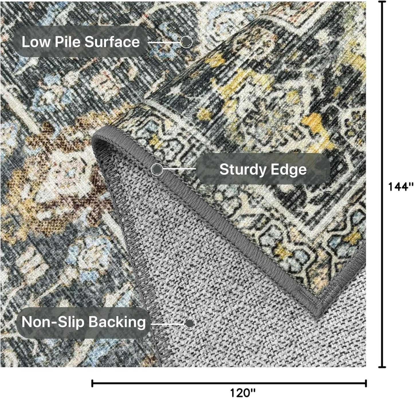 10X12 Area Rugs Machine Washable Rugs for Living Room, Vintage Boho Large Rugs for Bedroom Dining Room, Non Slip Indoor Soft Distressed Lightweight Thin Low Pile Carpet, Terracotta