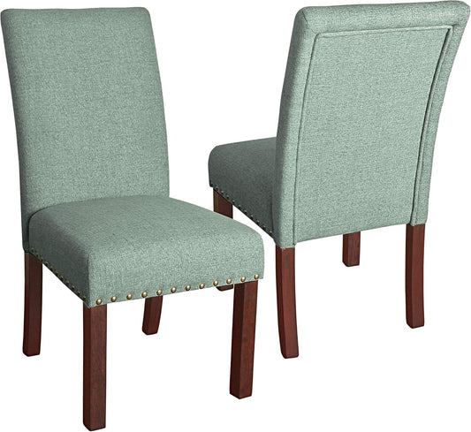 HomePop Home Decor | Classic Upholstered Parsons Dining Chairs | Set of 2 Accent Dining Chairs with Nailhead Trim, Sea Foam