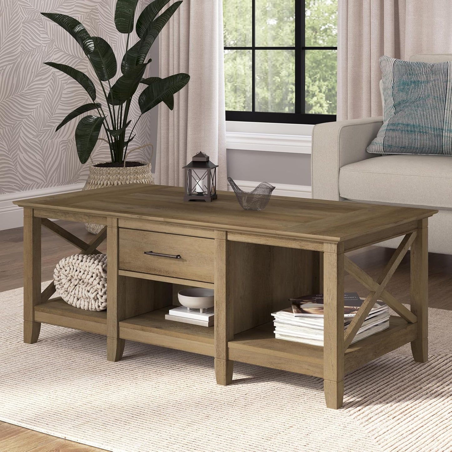 Bush Furniture Key West Coffee Table with Storage in Reclaimed Pine