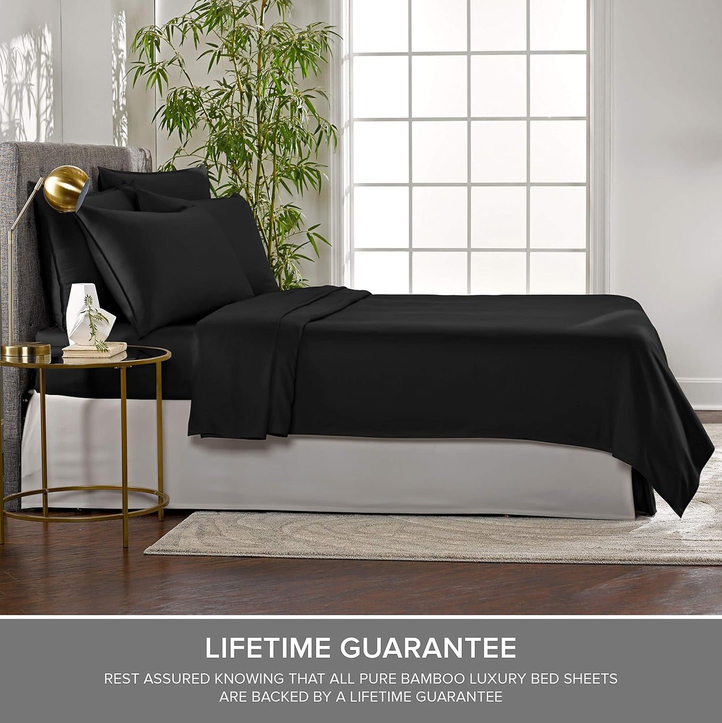 California King Sheets by Pure Bamboo, Genuine 100% Organic Viscose Derived from Bamboo Bed Sheet Set, Soft & Cooling, Double Stitching, Lifetime Quality Promise (California King, Black)