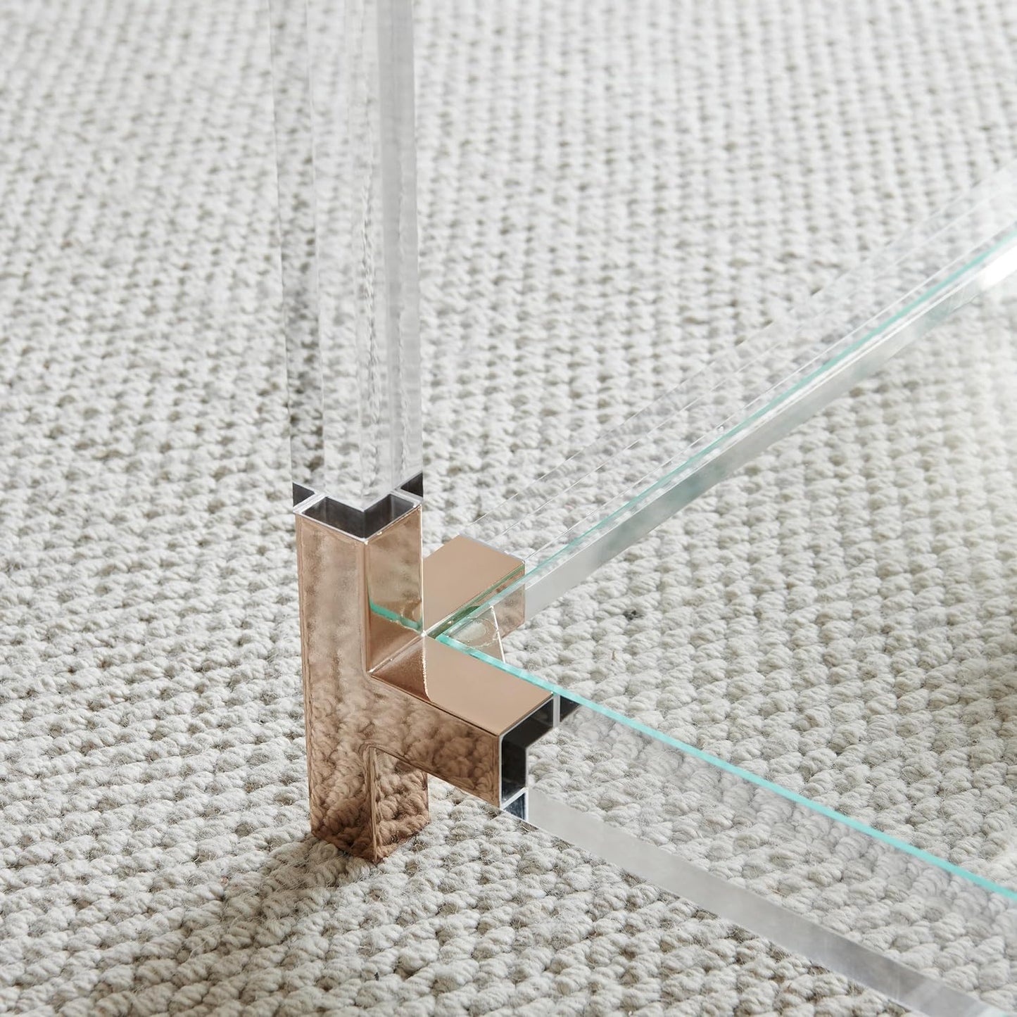 Saint Mossi Glass Coffee Table Living Room, Modern Double Layer Glass Living Table for Living Space, L41 x W21 x H16, Clear Glass Top, Clear Acrylic Leg & Rose Gold Frame