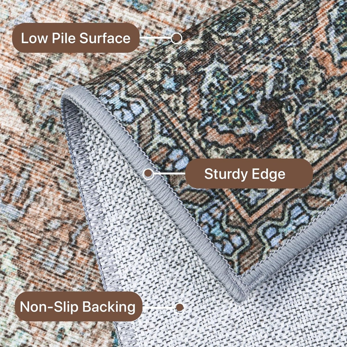 9X12 Area Rugs Machine Washable Rugs for Living Room, Vintage Boho Large Rugs for Bedroom Dining Room, Non Slip Indoor Soft Distressed Lightweight Thin Low Pile Carpet, Vintage Sunset