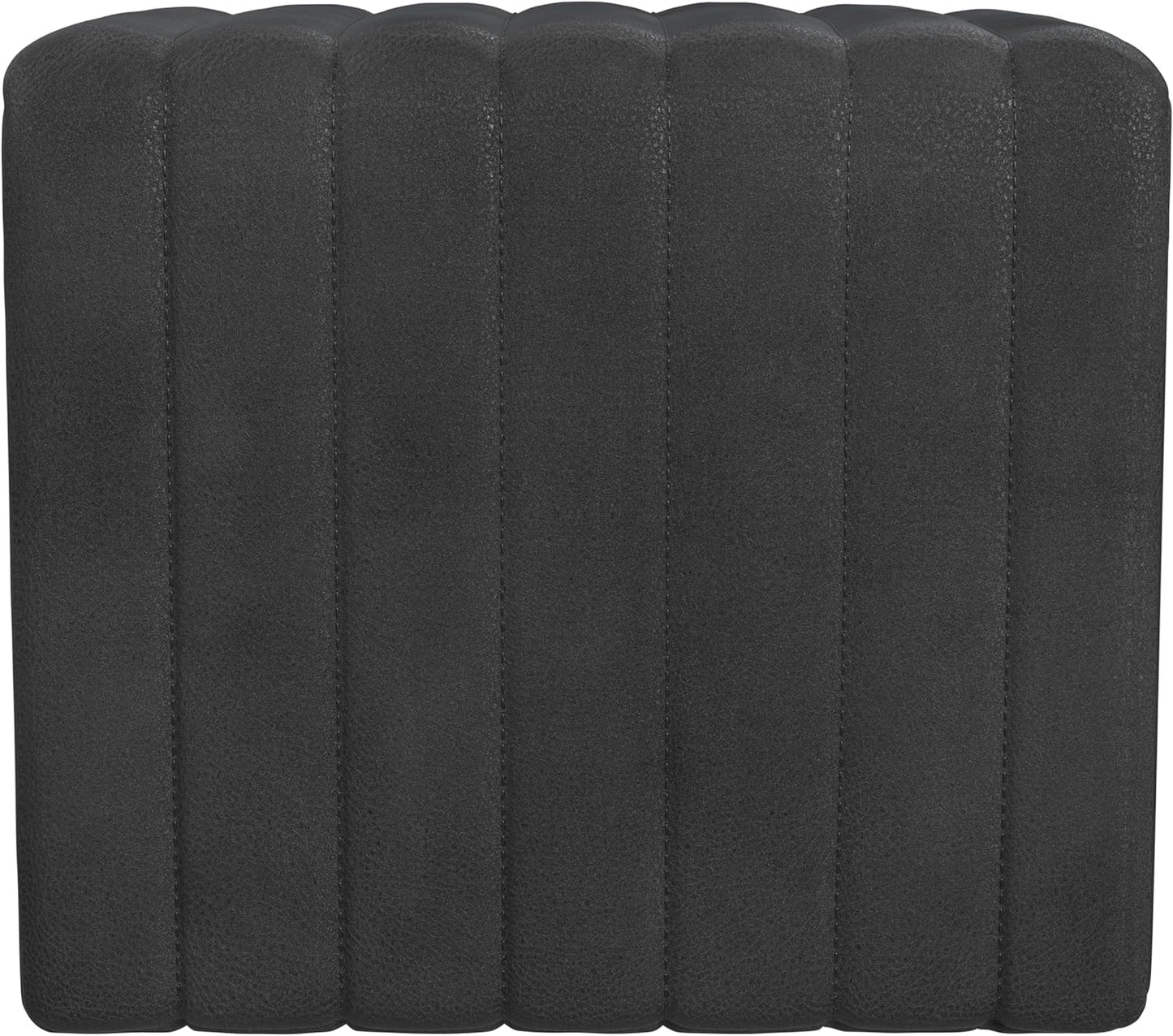 HomePop Modern Channel Tufted Faux Leather Ottoman Home Décor|Ottoman for Living Room & Bedroom - Black Faux Leather