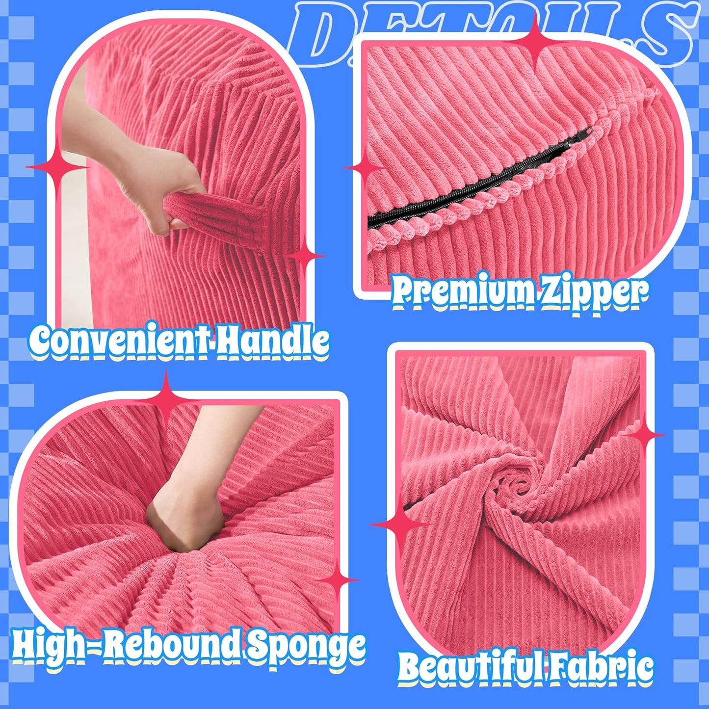 HABUTWAY 6FT Bean Bag Chair,Giant Bean Bag Chairs for Adults,Big Bean Bags with Memory Foam Filled, Large Beanbag Chairs with Soft Corduroy Cover-Pink