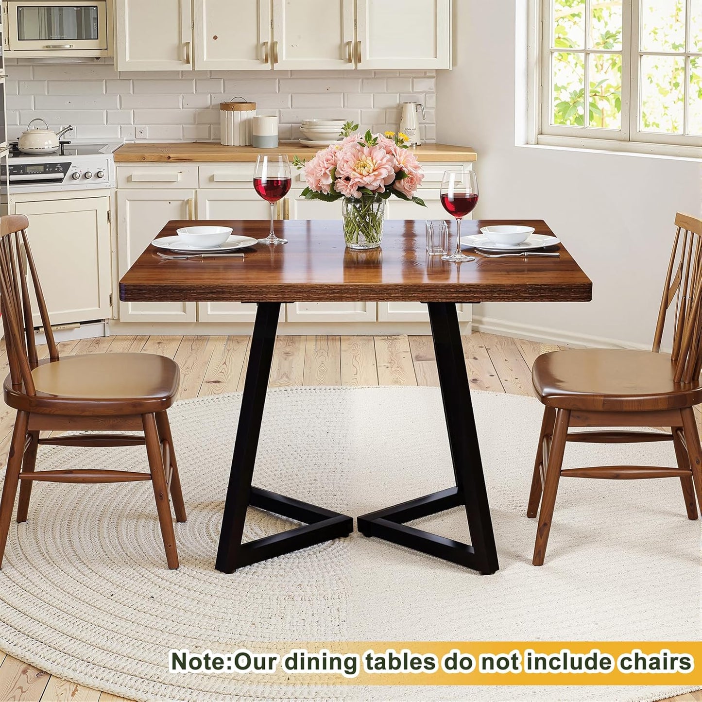 NicBex 31.5 Inch Square Dining Table for 4, Wooden Small Dinner Table Farmhouse Square Kitchen Tables with Metal Leg for Dining Room, Kitchen, Living Room, Brown & Black