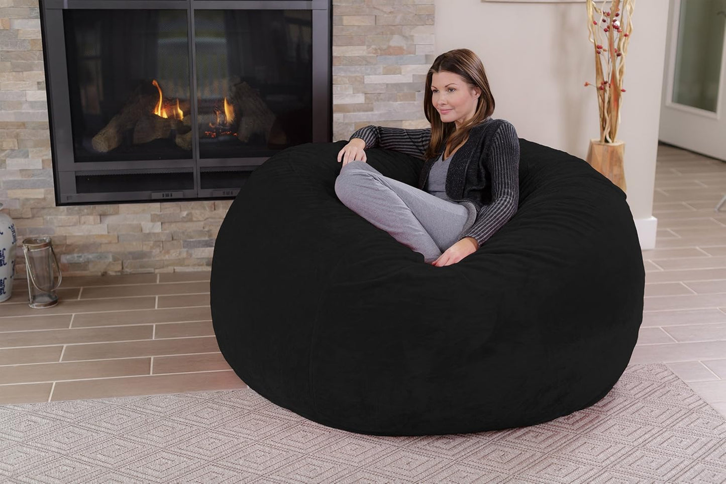 Chill Sack Bean Bag Chair - 5' Giant Memory Foam Lounge Chair with Soft Microfiber Cover – Cozy Furniture for Living Room, Dorm, & Kids' Rooms – Comfortable 5 Ft, Ultrafur Lounge Sofa, Black