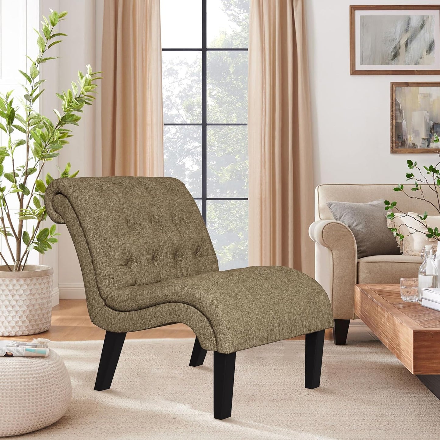 Yongqiang Accent Chairs Set of 2 Modern Armless Living Room Bedroom Side Chairs Button Tufted Upholstered Leisure Chair with Wood Legs