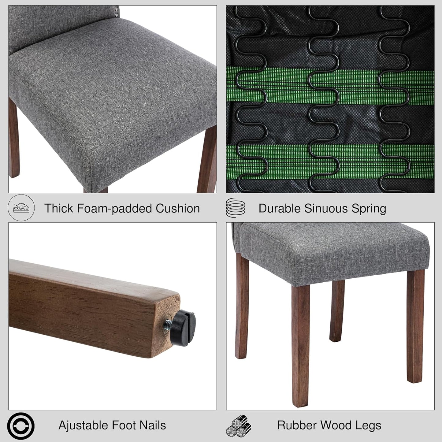 Stylish Upholstered Parsons Dining Chair Kitchen with Silver Nailhead Trim and Sturdy Solid Wood Legs