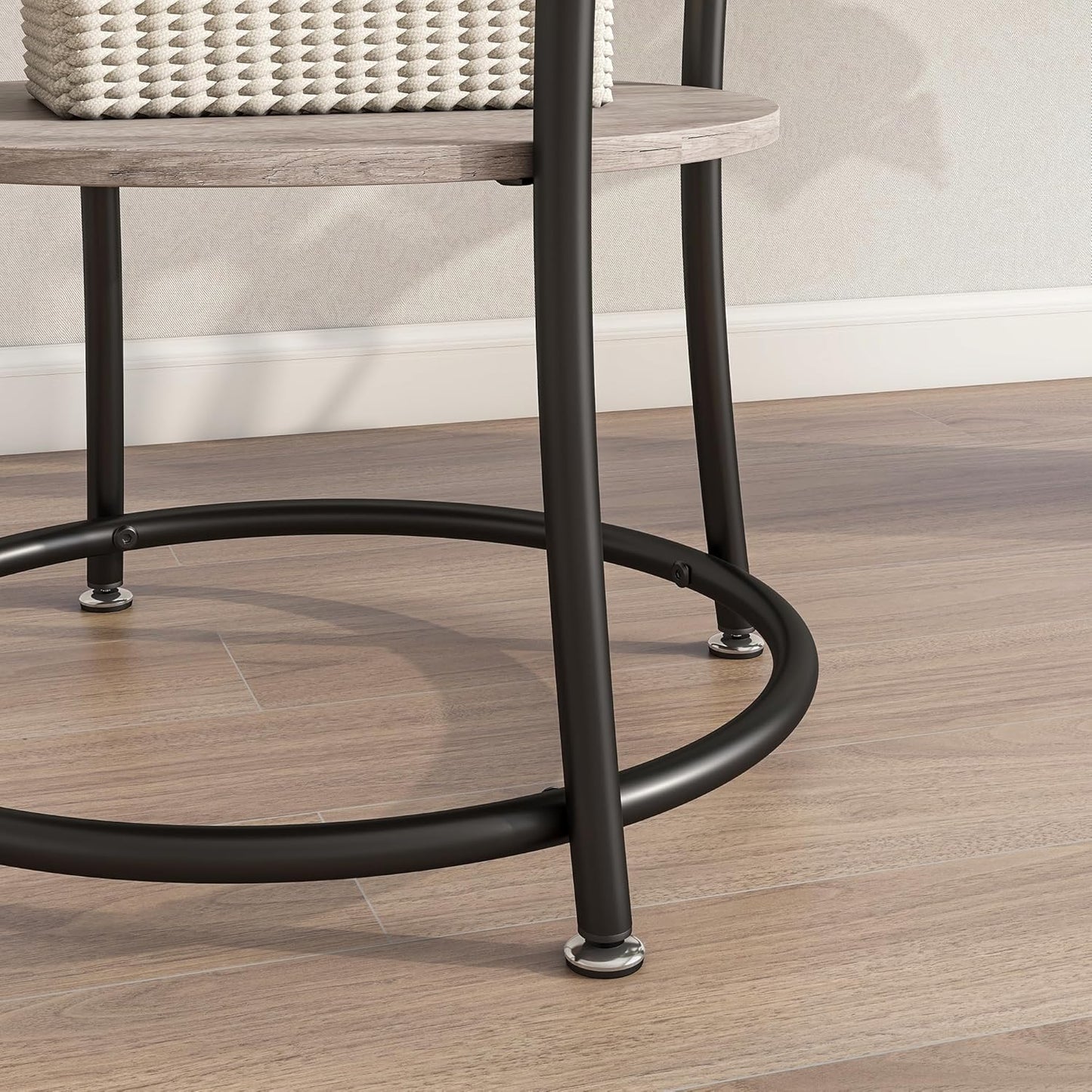 BOFENG Round Coffee Table Side Table,Round End Table with 2 Storage Shelves for Living Room, Bedroom,Small Space,Coffee Table Nightstand with Sturdy Metal Frame,Easy Assembly,Black+Grey