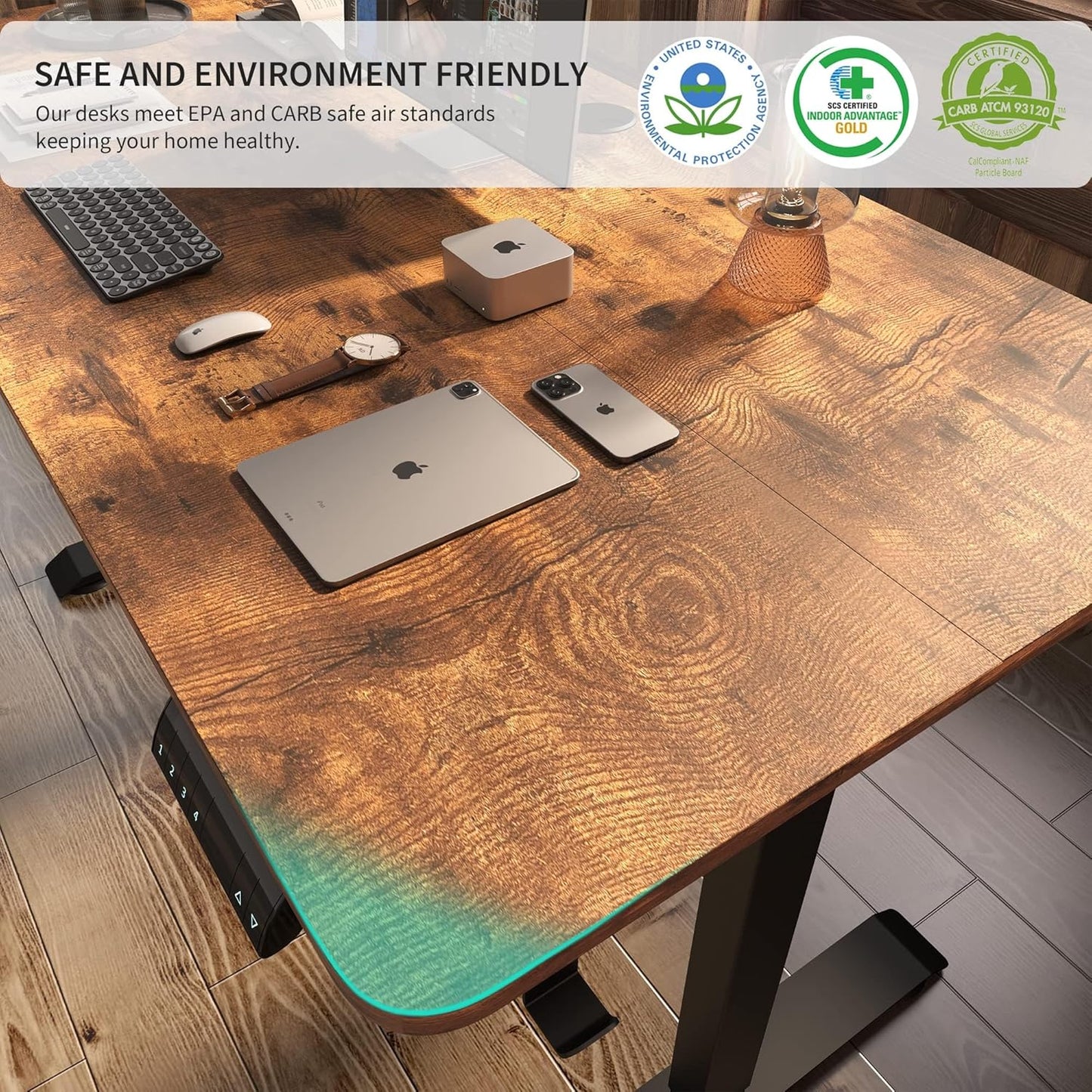 Monomi Electric Height Adjustable Standing Desk, 48x24 Inches Ergonomic Home Office Sit/Stand Up Desk (Black Steel Frame/Rustic Brown Top)