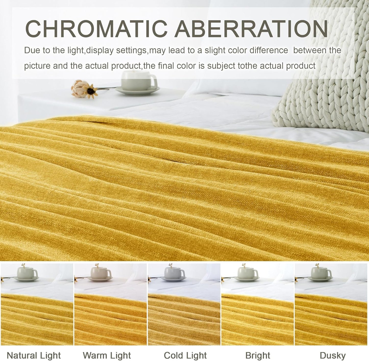 Chenille Throw Blanket for Couch 50"X 60", Soft Cozy Throws with Fringe Tassel for Bed Sofa Chair Cover, Lightweight Knitted Decorative Boho Blankets for Living Room, Yellow