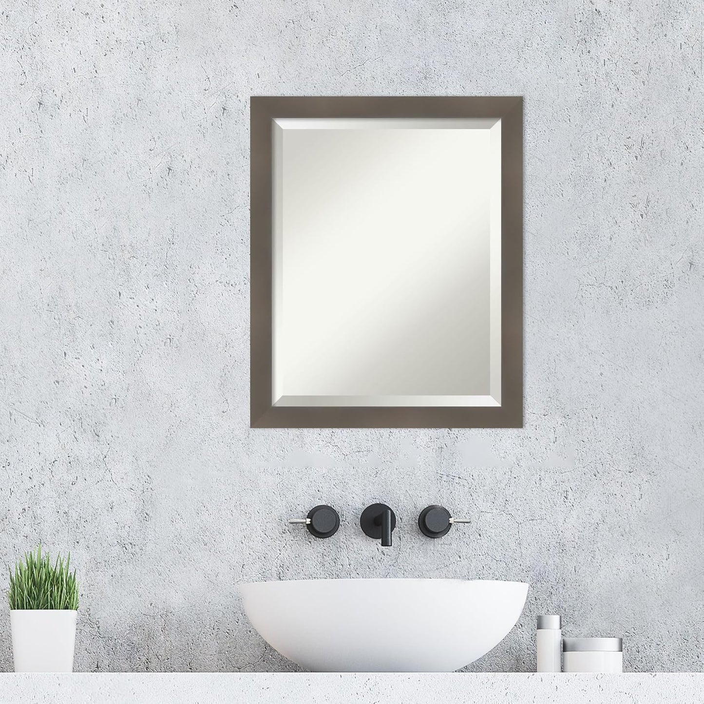 Amanti Art Grey Wall Mirror 23x19 Edwin Clay Grey Rectangle Bathroom Mirror for Wall Decor Living Room, Small Casual Wood Frame, Hangs Horizonally and Vertically, Bathroom Decor, Beveled Edge from WI
