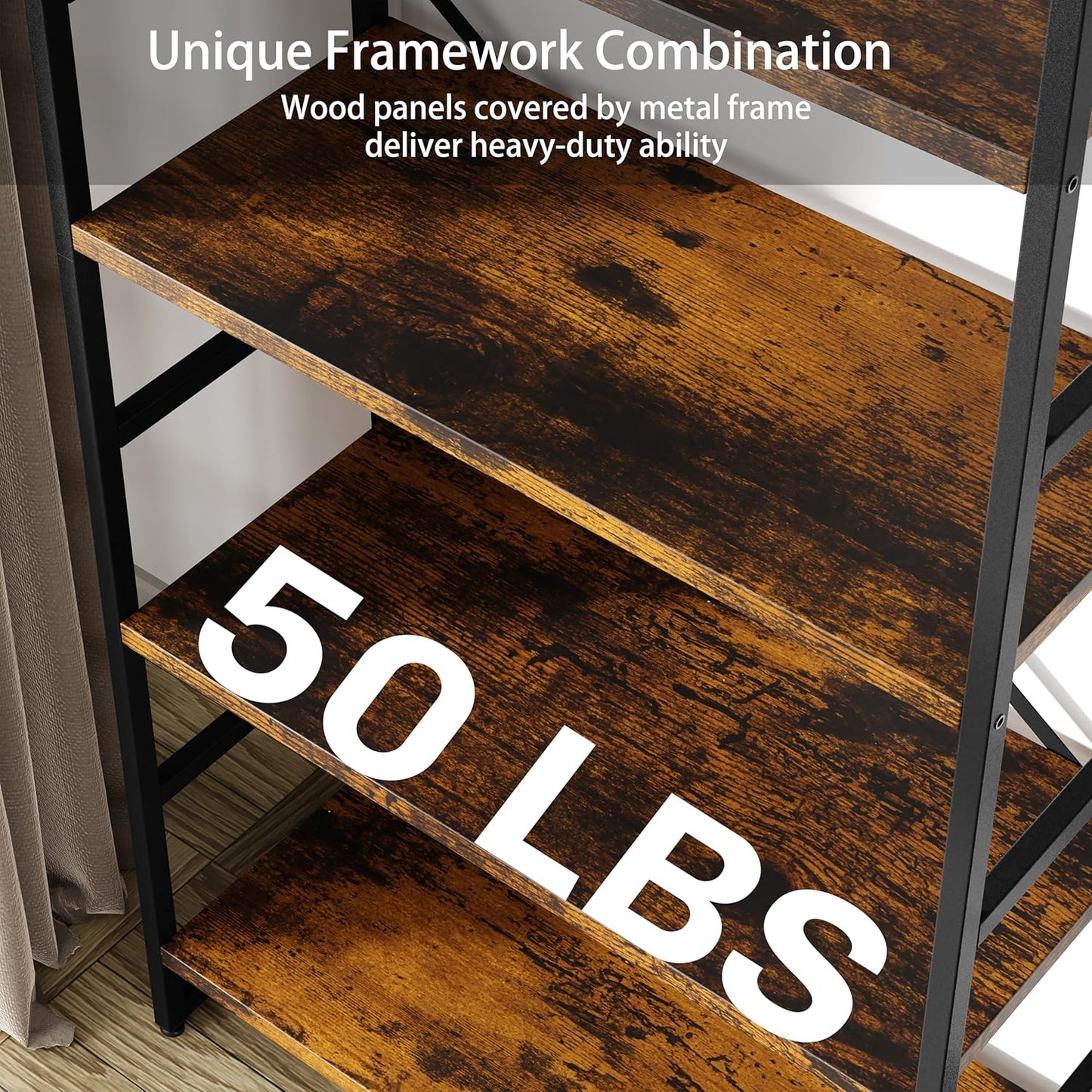 Shintenchi Bookshelf, Arched Bookshelf 5 Tier Bookcase, Tall Shelf for CDs/Books, Home Office Shelf Storage Organizer, Modern Book Shelf for Bedroom/Living Room, Rustic Brown