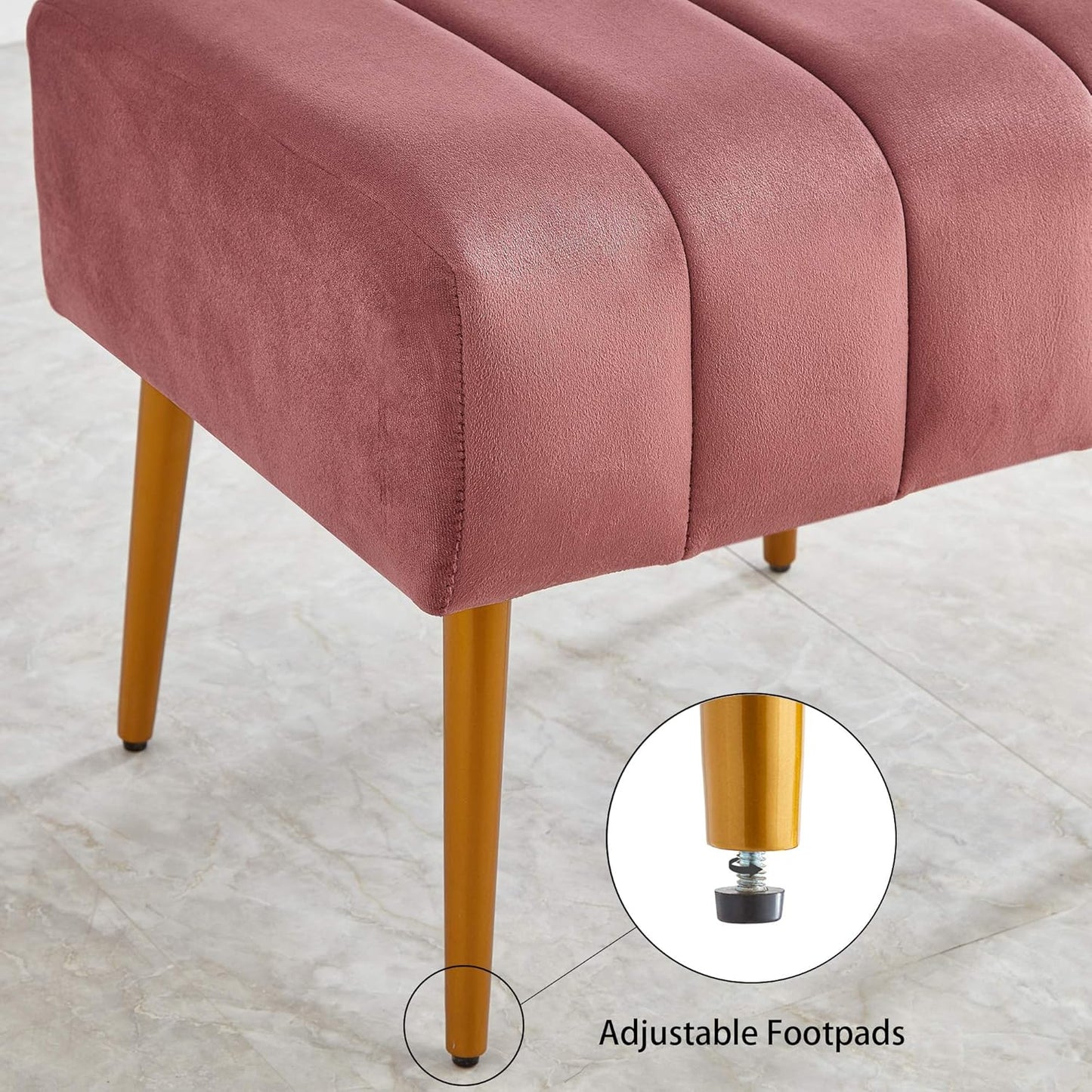Ball & Cast Upholstered Velvet Ottoman,Footrest 18"W x 15.75"D x 17.5"H Rose,Golden Powder Coating Legs Set of 1