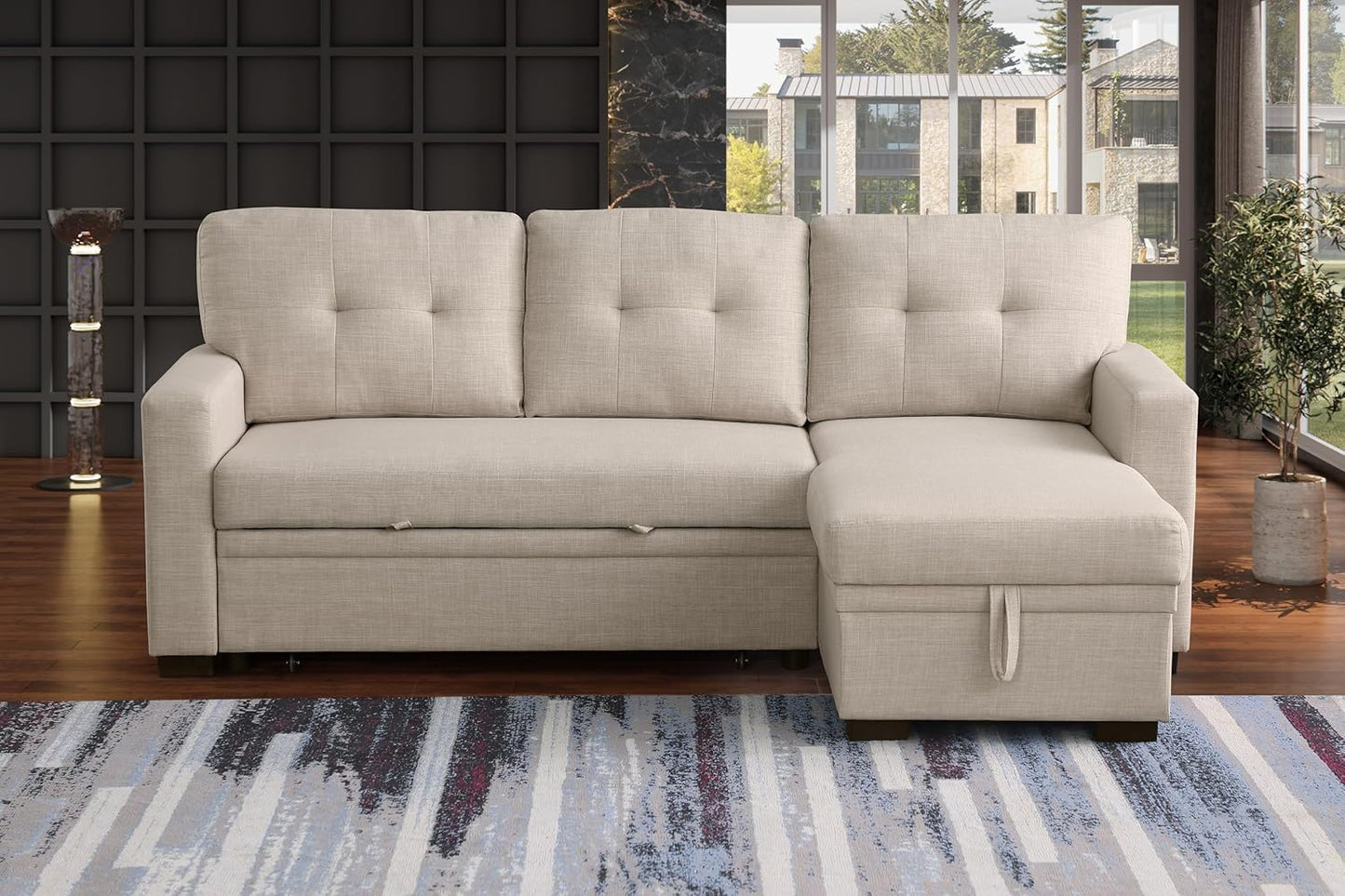 Ball & Cast Sleeper Sofa Couch with Pull Out Bed,L Shaped Sleeper Sofa with Storage,Sectional Sleeper Couch,Convertible Sleeper Sectional Sofa W/Reversible Chaise & Back Cushion,for Living Room,Office