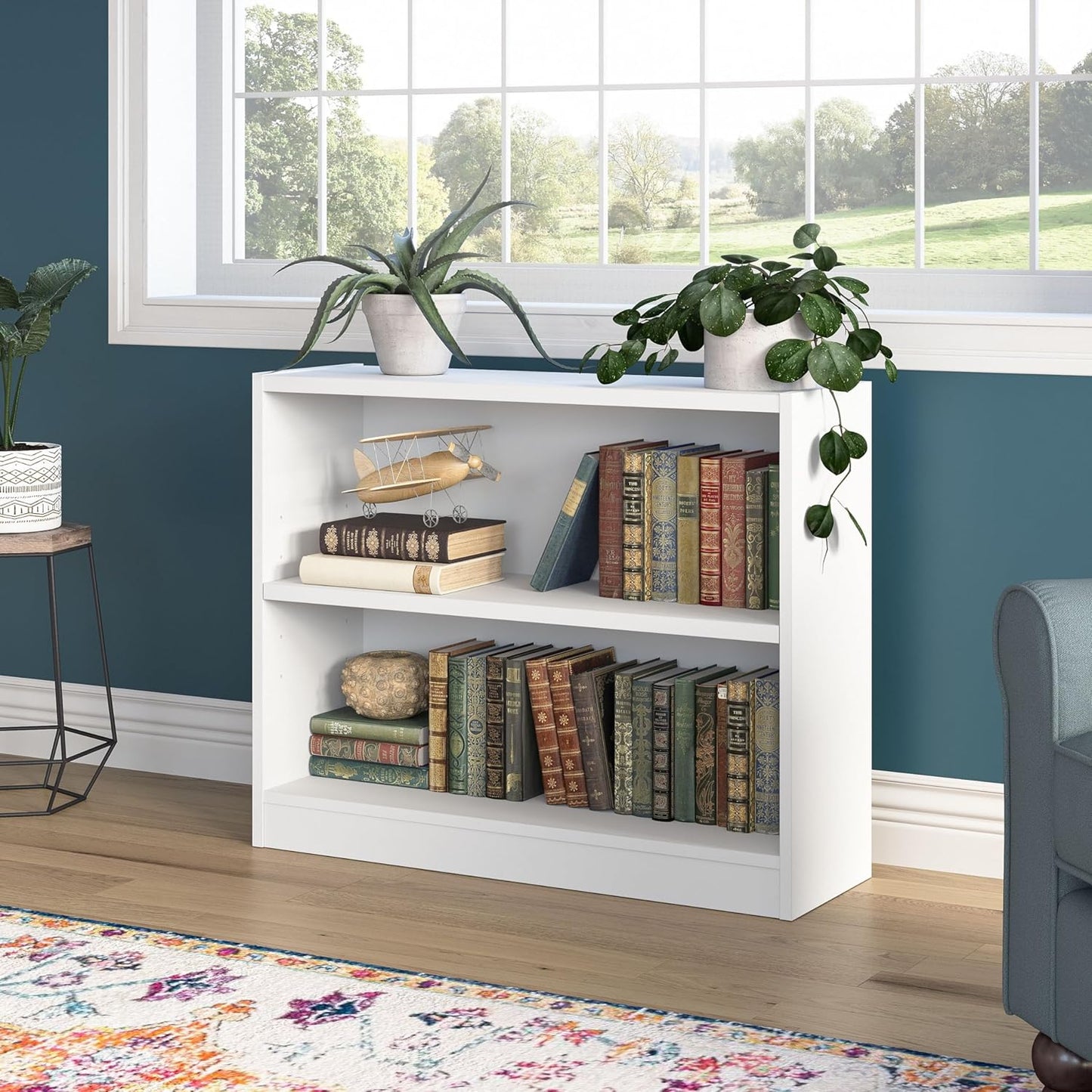 Bush Furniture Universal Small 2 Shelf Bookcase in White, Low Storage and Display Bookshelf for Home Office or Living Room Organization