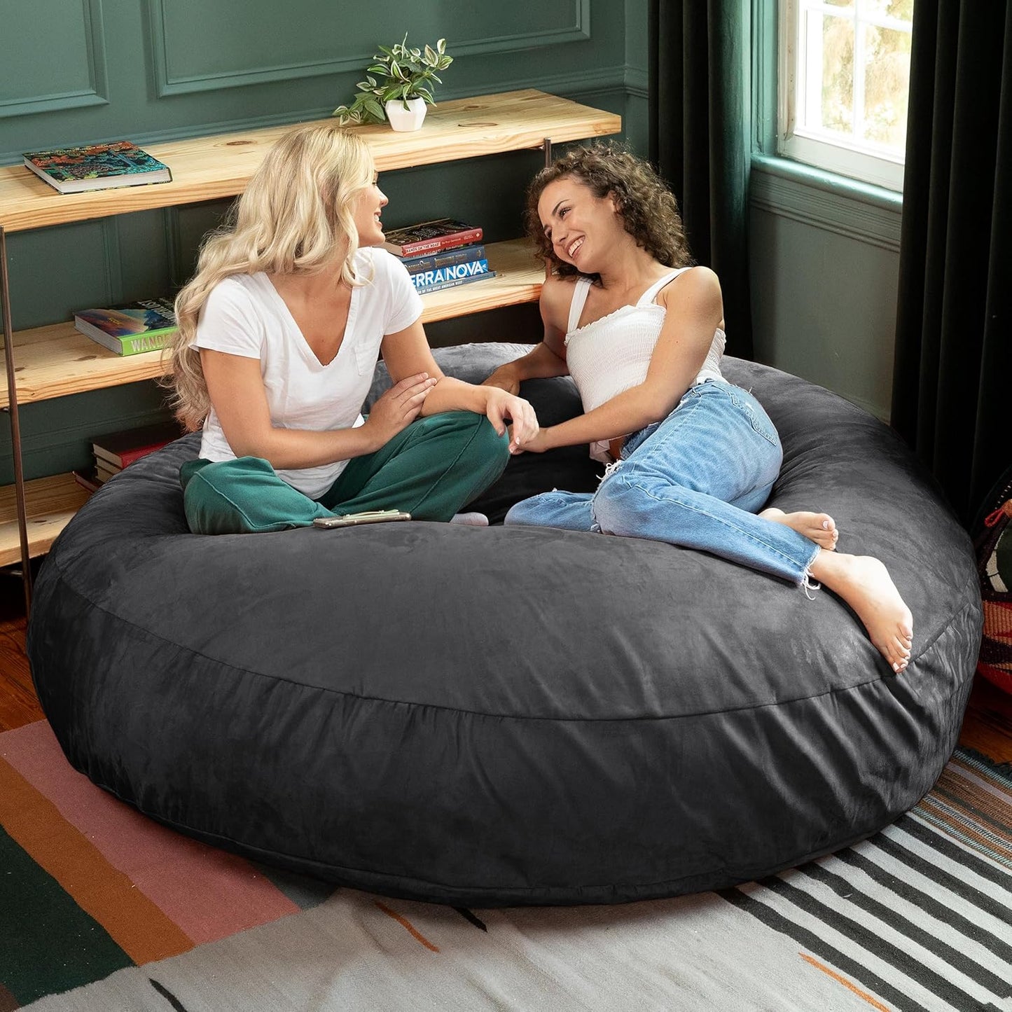 Jaxx 6 Foot Cocoon - 2-in-1 Convertible Bean Bag Bed & Large Bean Bag Chair for Adults, Black