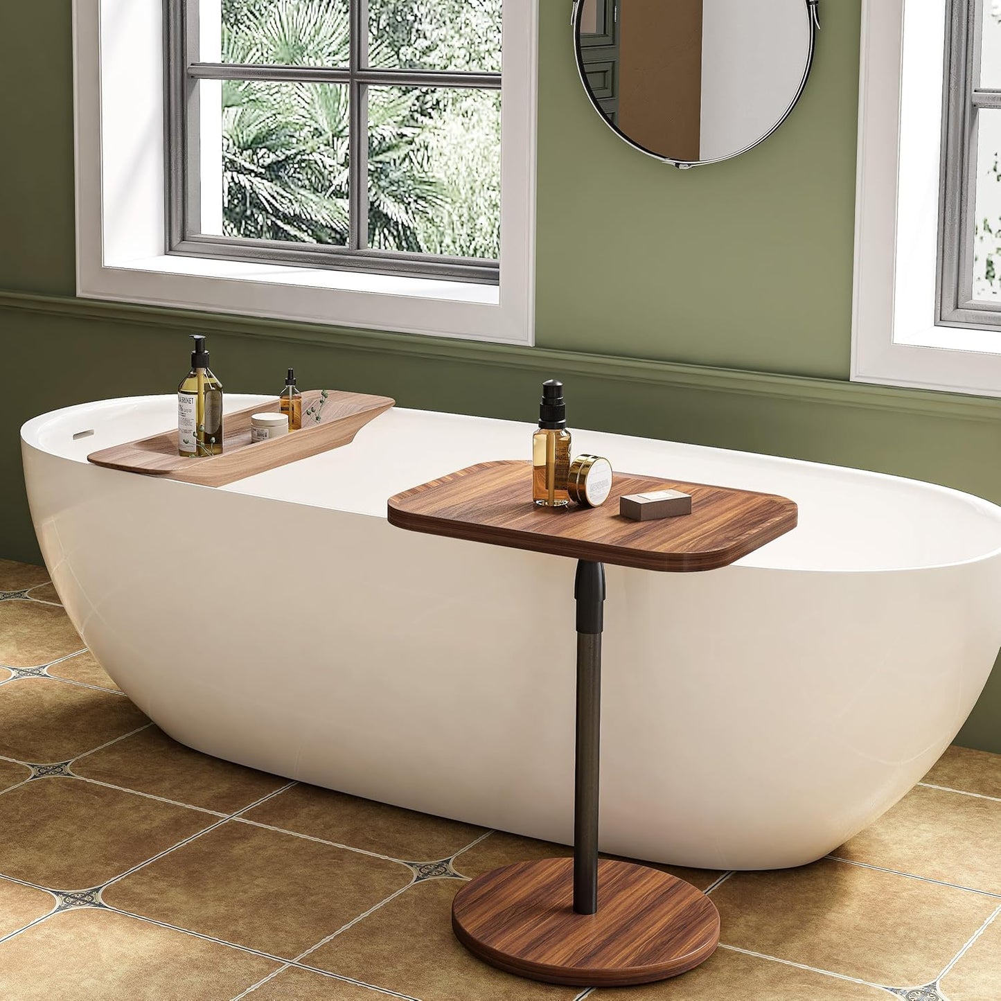 Adjustable End Table, Small Tray Side Table, Drink Table for Small Spaces, Pedestal Nightstand for Living Room, Bedroom, Sofa Couch, Rustic Brown ET-009BR