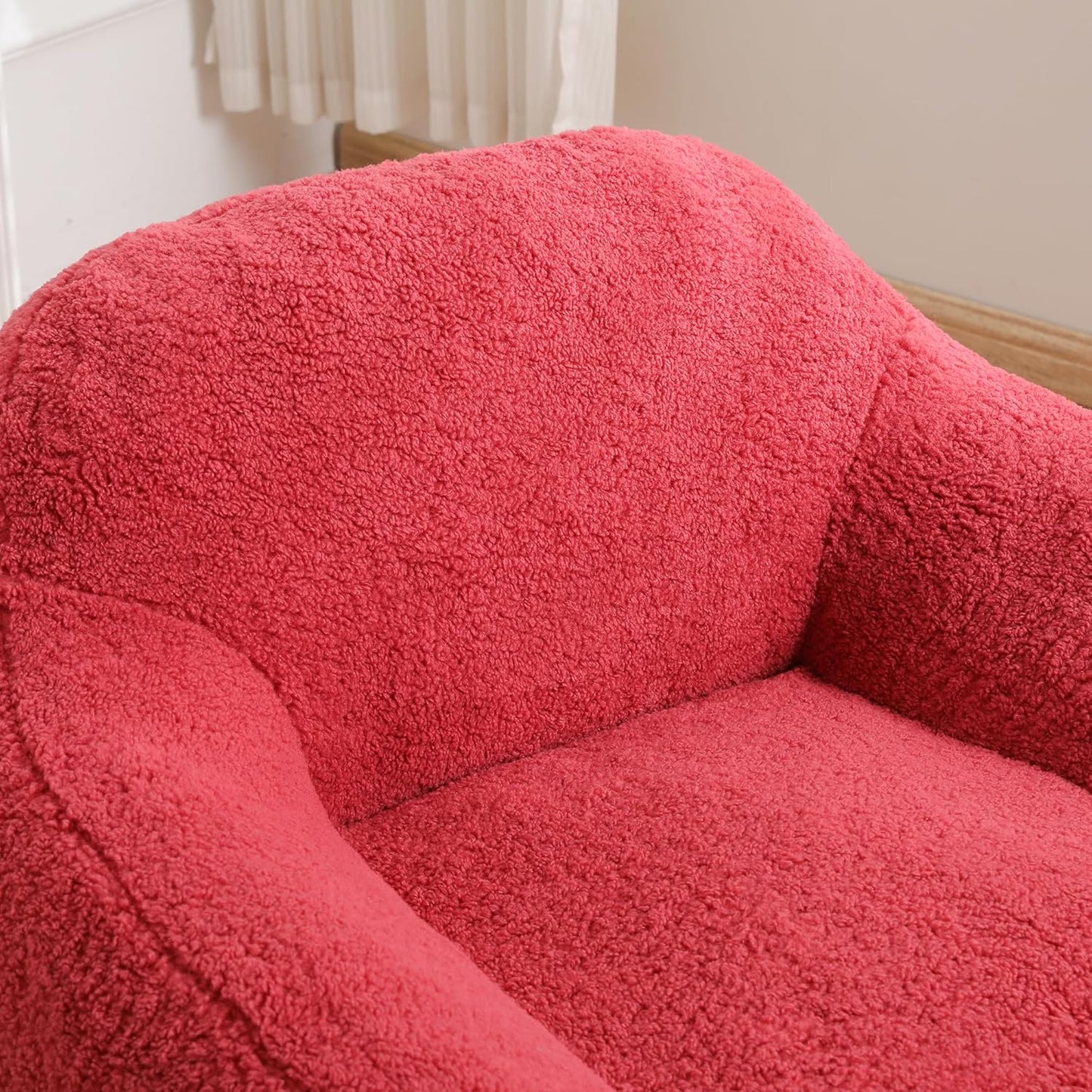 Furniliving Bean Bag Chair, Oversized Bean Bag Couch for Adults Comfy Bean Bag Sofa with Back Support, Giant Bean Bag Chair Stuffed Floor Sofa for Living Room Bedroom Dorm Office, Teddy, Rose Red