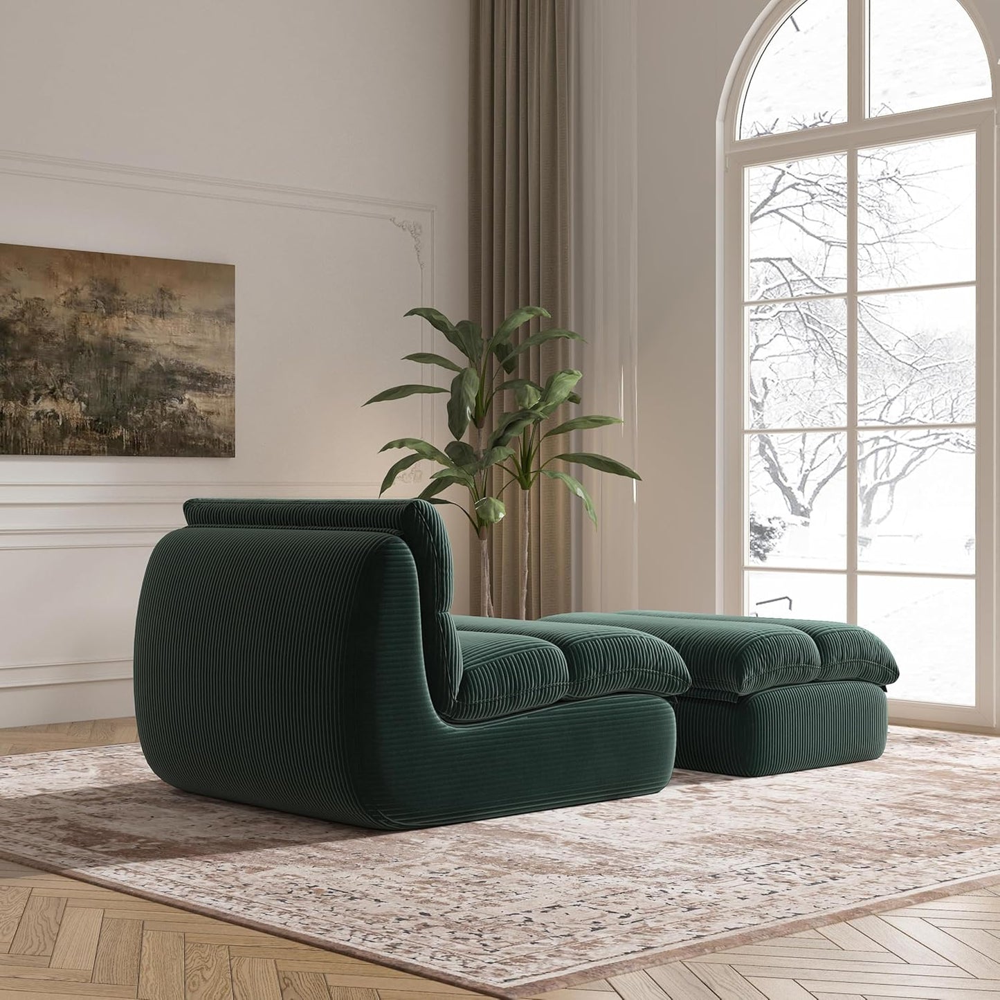 Bean Bag Chair with Ottoman, Cozy Comfy Reading Nook Chairs, Ultra Soft Corduroy Fabric Bean Bag Chairs for Adults, Reading Chair with Ottoman for Living Room, Bedroom Apartment (Green)