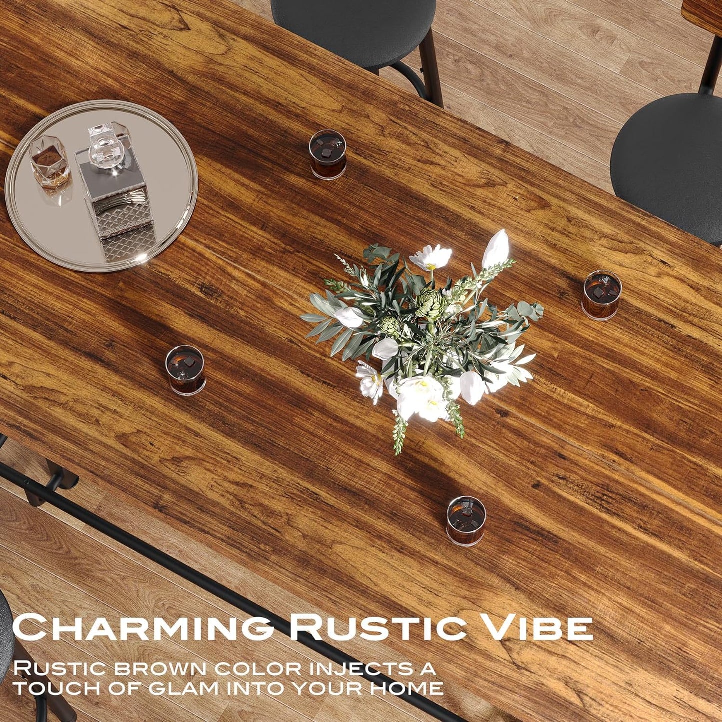 Tribesigns Bar Table, Industrial Counter Height Pub Table with Metal Footrest, 63-Inch Rectangle Wood Kitchen Dining Table with Sturdy Metal Frame for Dining Room, Home Bar (Brown)