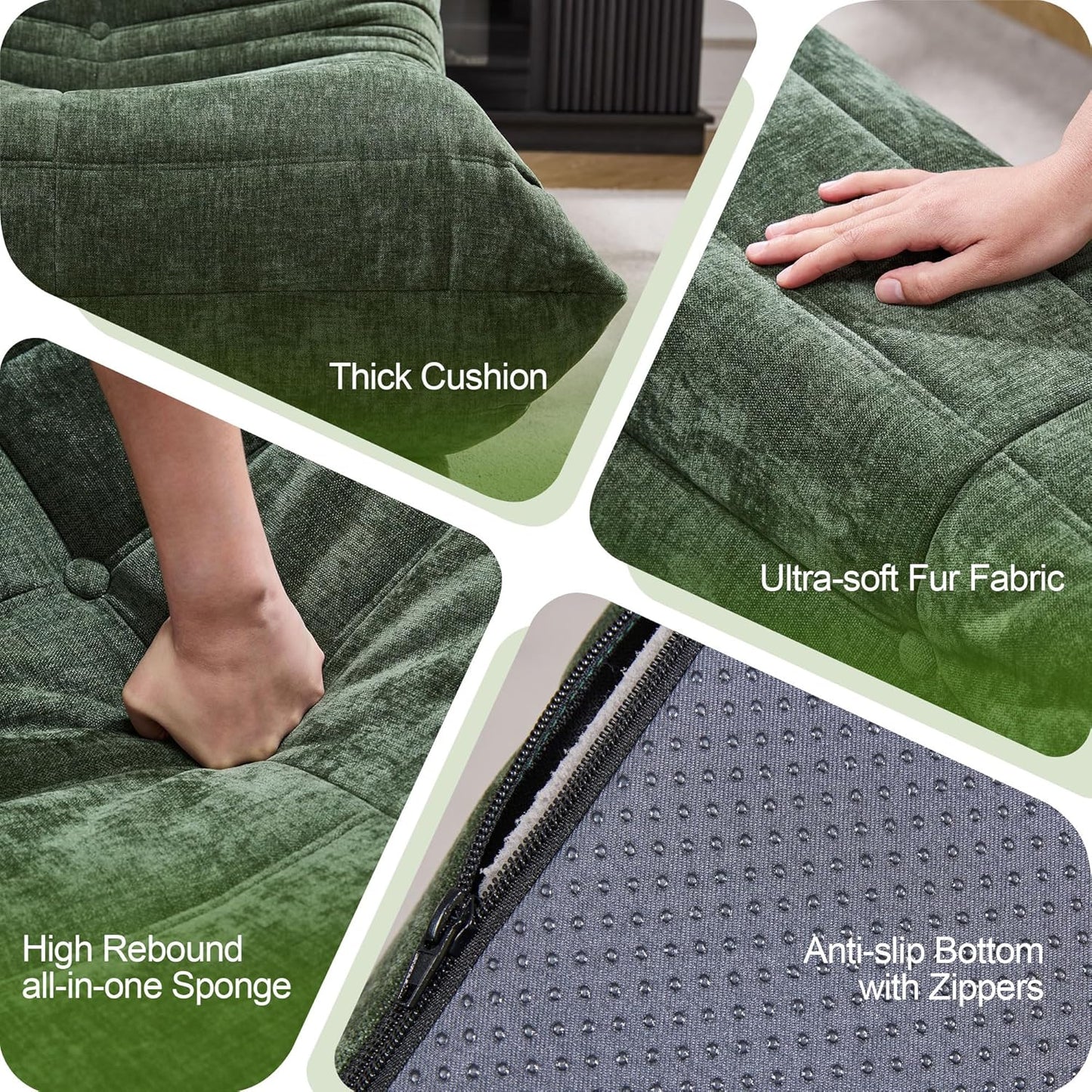 Hobestluk Bean Bag Chair Giant Bean Bag Sofa 2 Seater Bean Bag Chairs for Adults, Loveseat Floor Chair, Bean Bag Chairs for Living Room Bedroom Dorm Office (Green Chenille, Loveseat)