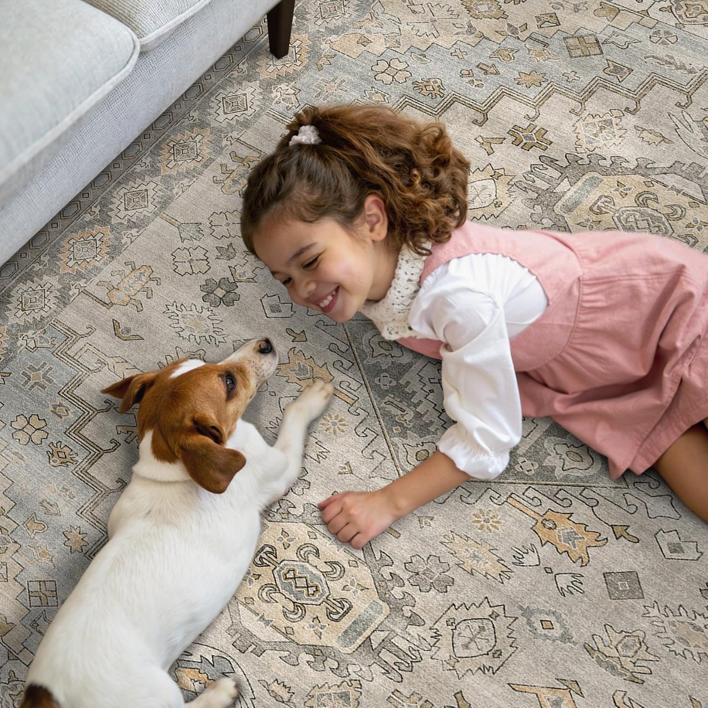 GENIMO Runner Rug 2x10 Machine Washable Non Slip Vintage Hallway Runner Rug, Low Pile Lightweight Rugs for Indoor Entryway, Hallway, Kitchen and Corridor, Antique Taupe