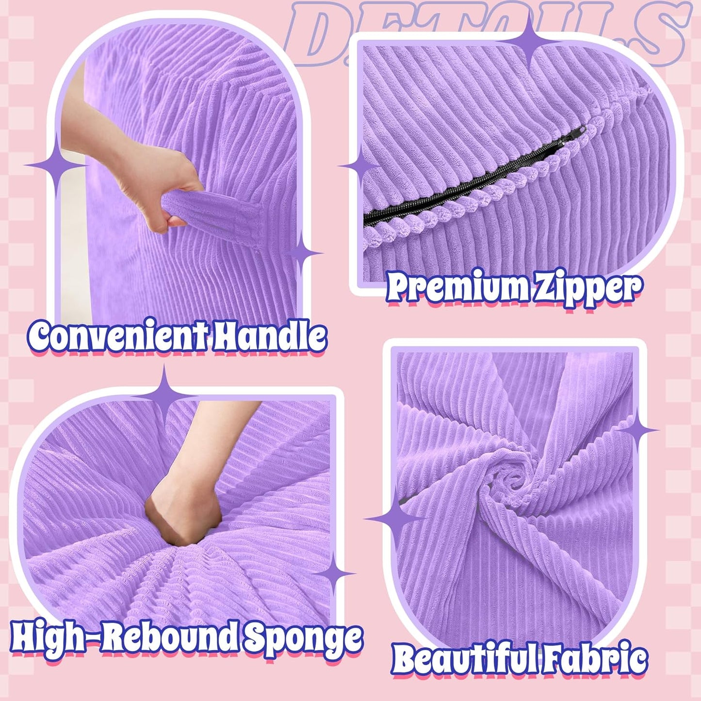 HABUTWAY 6FT Bean Bag Chair,Giant Bean Bag Chairs for Adults,Big Bean Bags with Memory Foam Filled, Large Beanbag Chairs with Soft Corduroy Cover-Purple