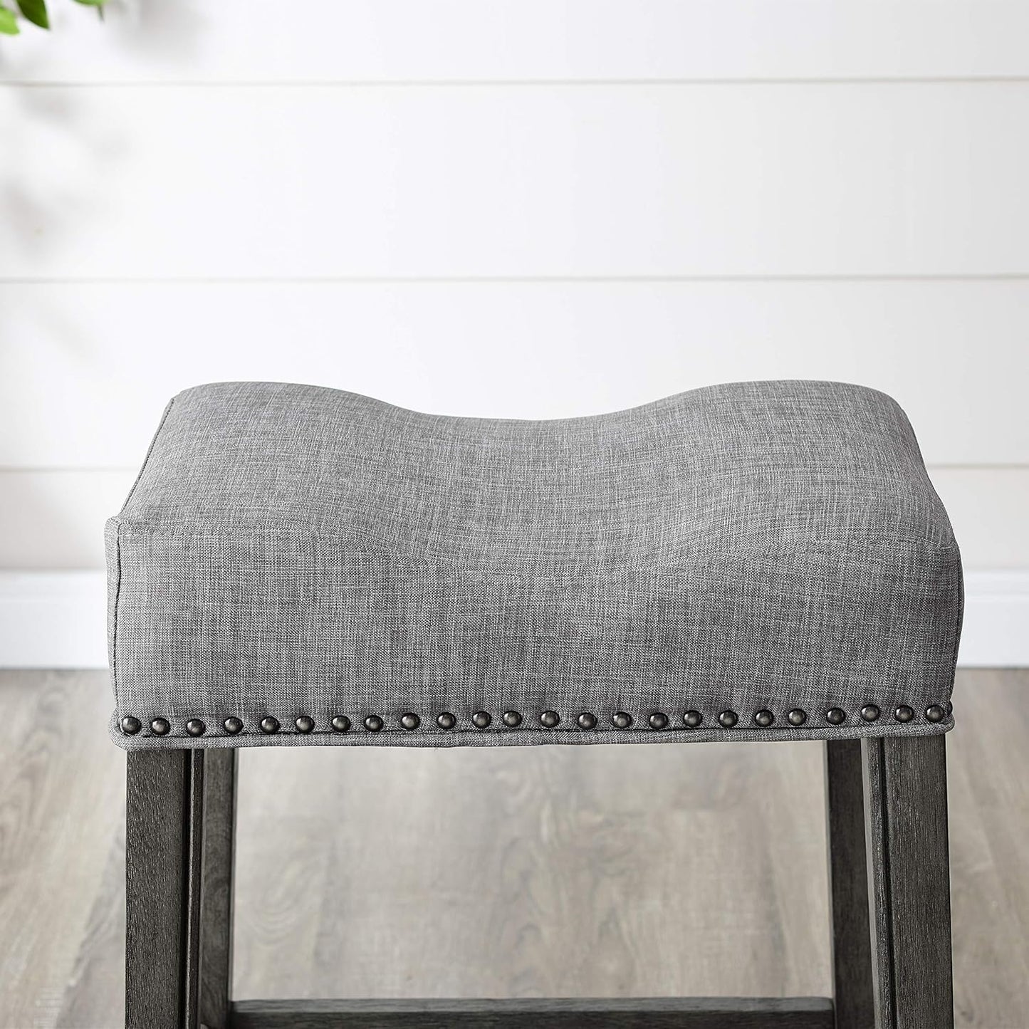 Roundhill Furniture Coco Upholstered Backless Saddle Seat Bar Stools 29" Height Set of 2, Gray