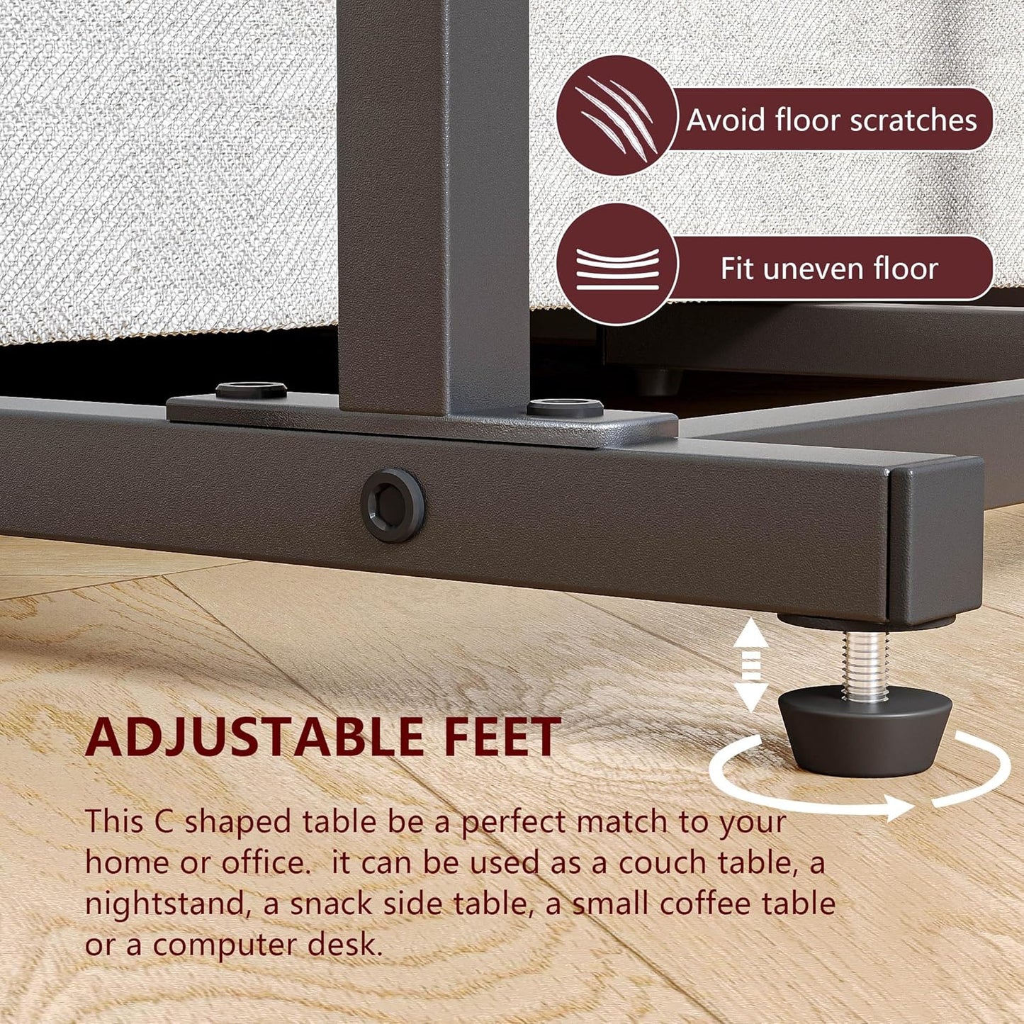 C Shaped End Table, Side Table for Sofa, Small TV Tray, Couch Table with Storage Bag for Small Space, Living Room, Bedroom, Home Office LET501R (Rustic Brown)